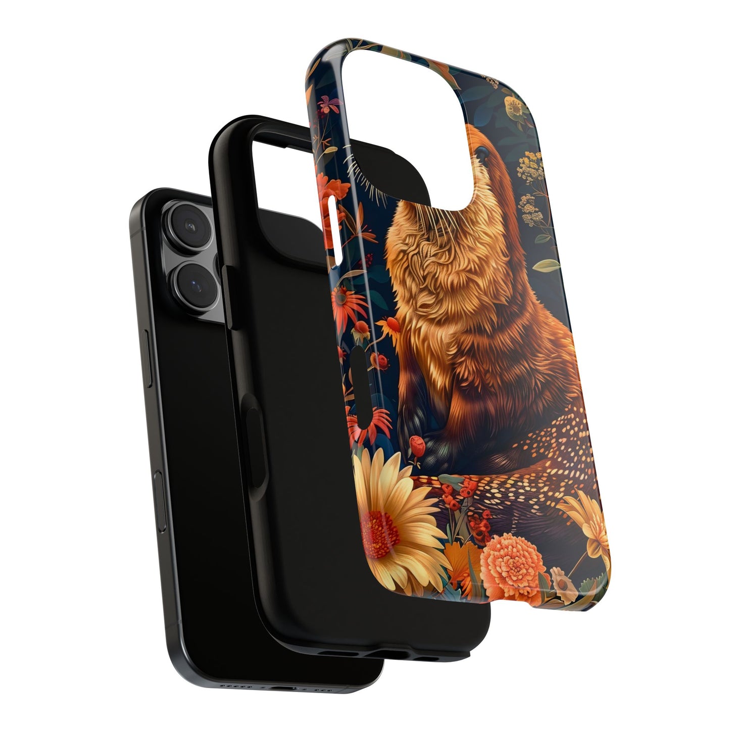Otter Phone Case, Floral Otter Design, Tough Phone Cover, Nature Lover Gift, Cute Animal Accessories