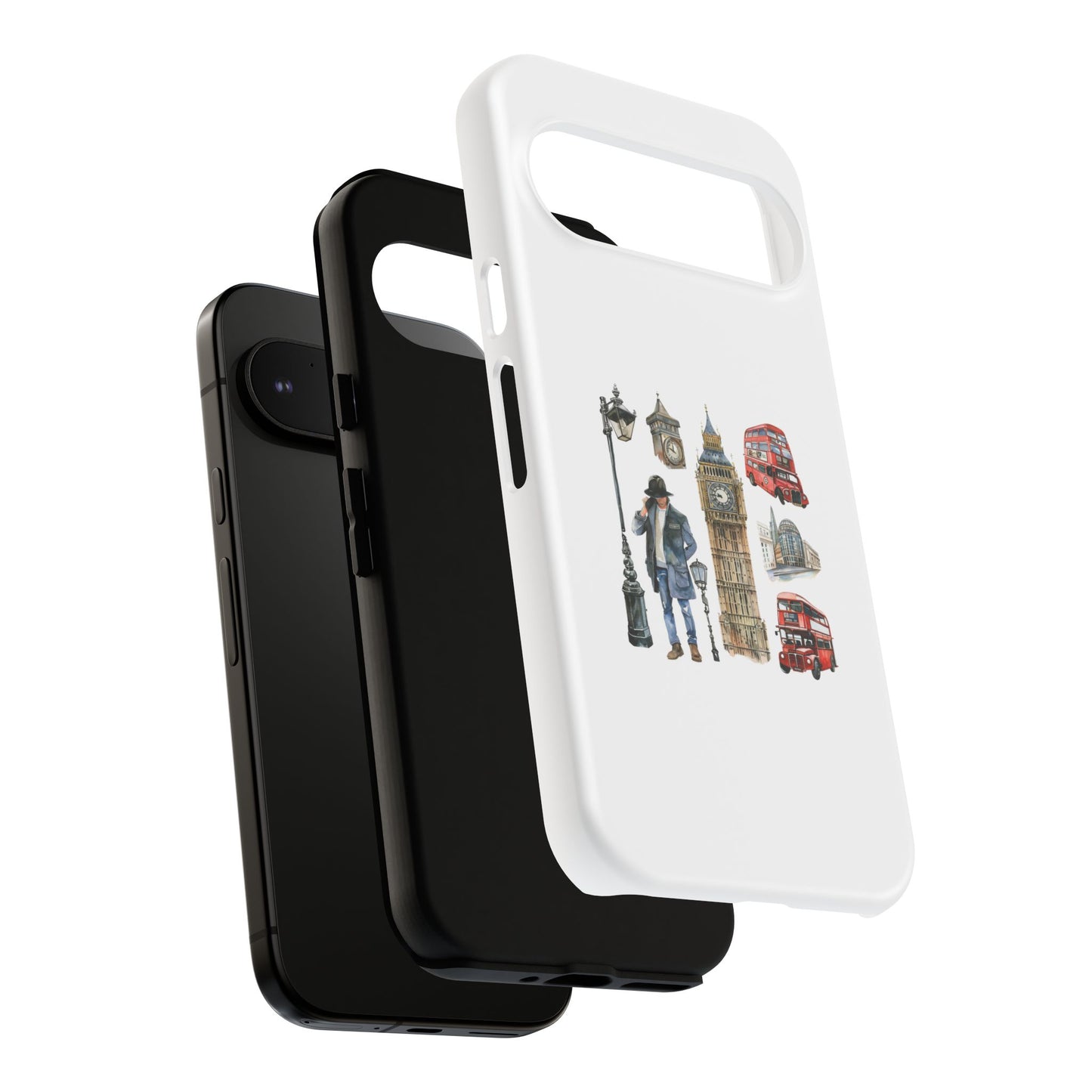 London-Themed Tough Phone Case with Iconic Red Buses