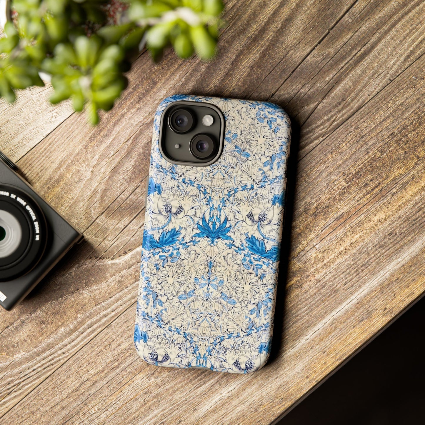 Elegant Floral Phone Case, Tough iPhone Cover, Stylish Mobile Protector, Blue Patterned Case, Unique Gift for Her