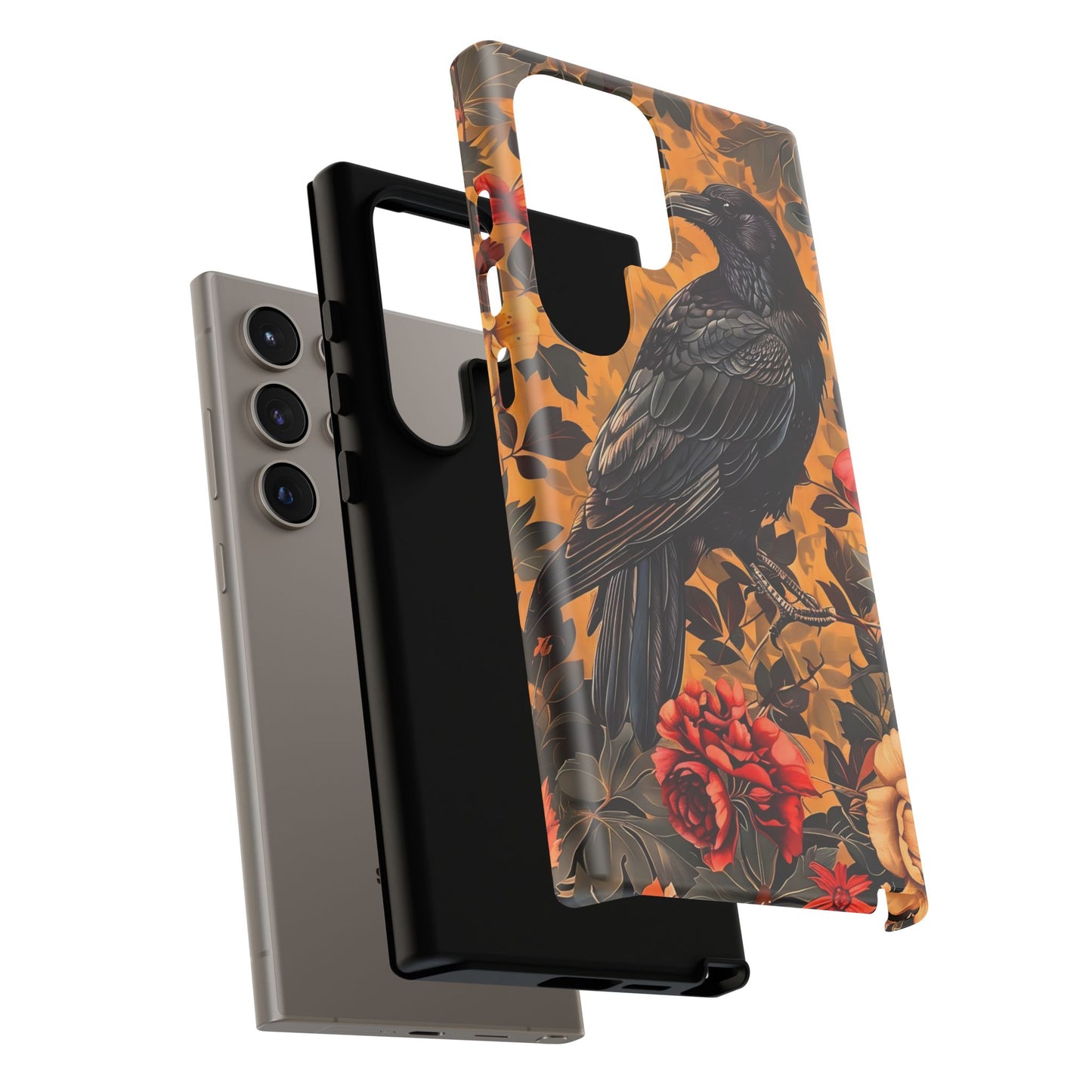 Raven Floral Phone Case - Tough Cases, Blackbird Decor, Gift for Nature Lovers, Bird Themed Accessories, Unique Phone Cover