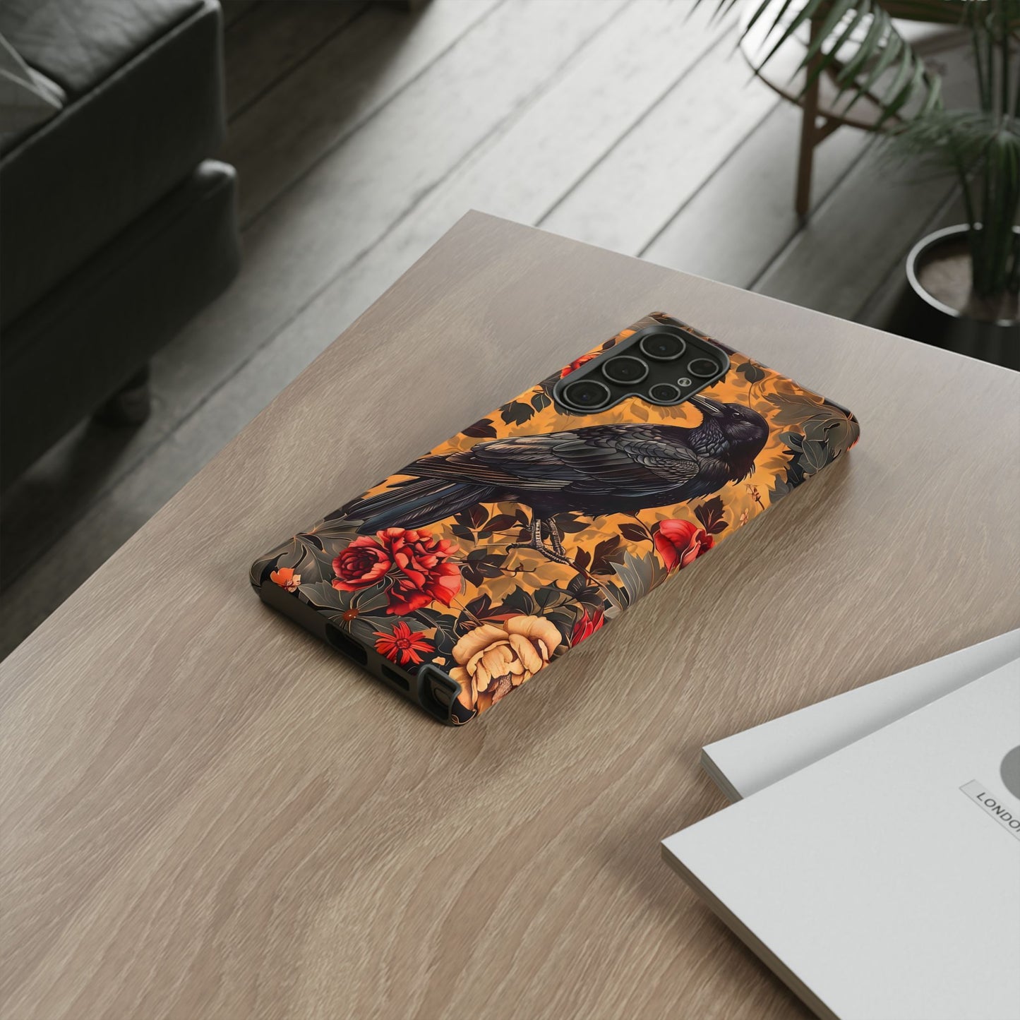 Raven Floral Phone Case - Tough Cases, Blackbird Decor, Gift for Nature Lovers, Bird Themed Accessories, Unique Phone Cover