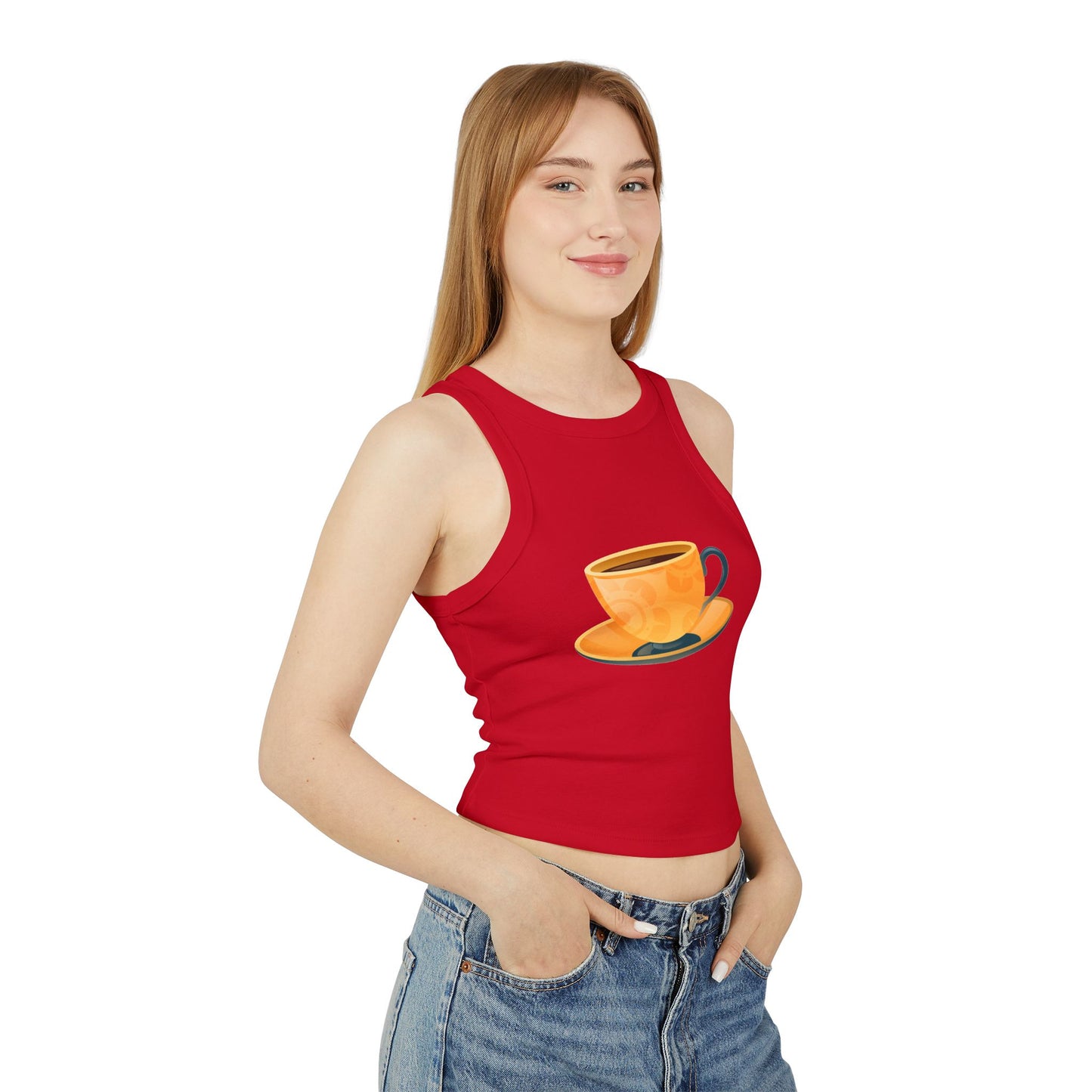 Women's Micro Rib Racer Tank Top - Elegant British Tea Cup - Classic Tea Time Style