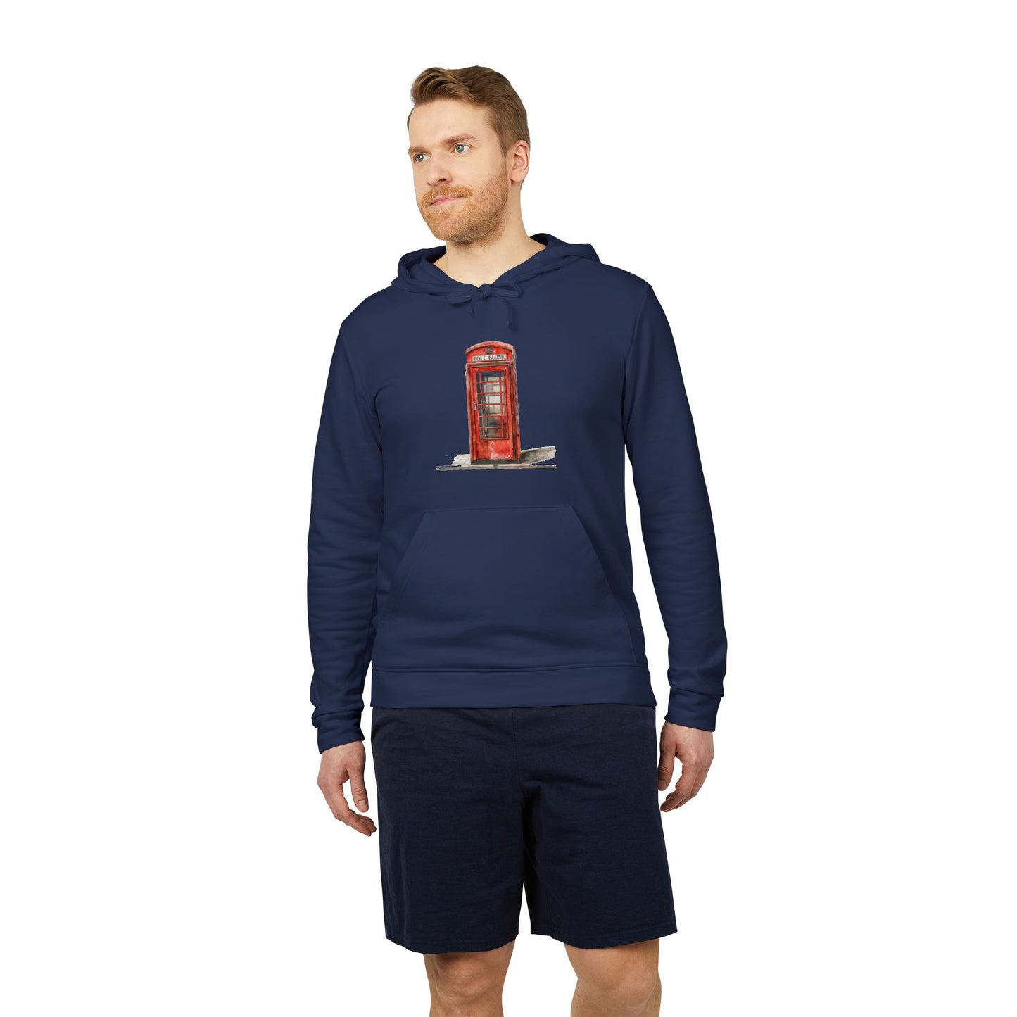 adidas Unisex Fleece Hoodie - Iconic British Public Telephone - Classic Red Phone Box