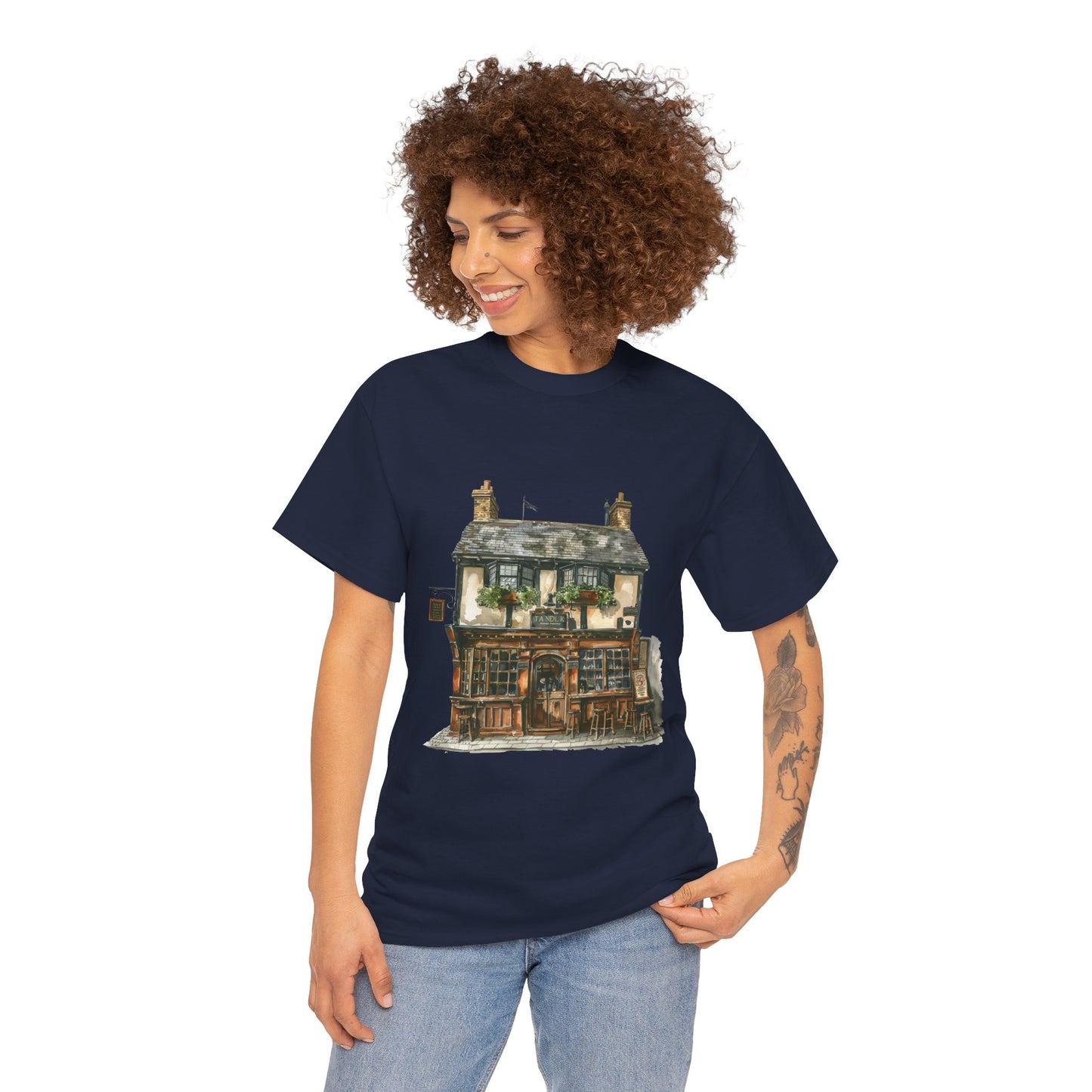 Unisex Heavy Cotton Tee - Rustic Retreat - The Quintessential British Village House