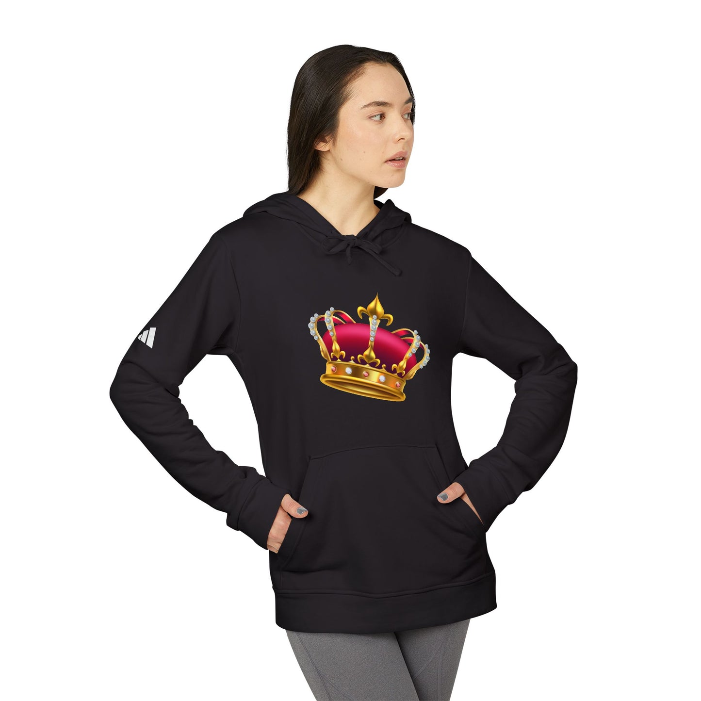 Adidas Hoodie - Unisex Fleece Sweatshirt - Crown Graphic - British Royal Crown - Iconic Symbol of Monarchy