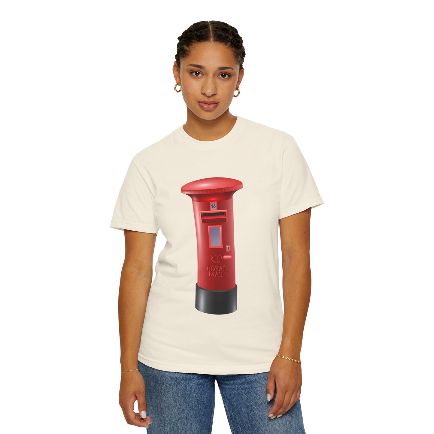 Unisex Garment-Dyed T-shirt - Classic UK Royal Mailbox Design - British Postbox Icon