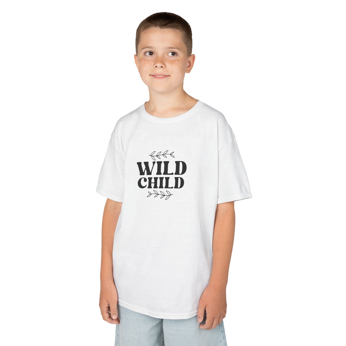 Kids Heavy Cotton Tee - Wild Child Boho Retro Typography Design - Comfortable & Playful T-Shirt for Adventurous Kids