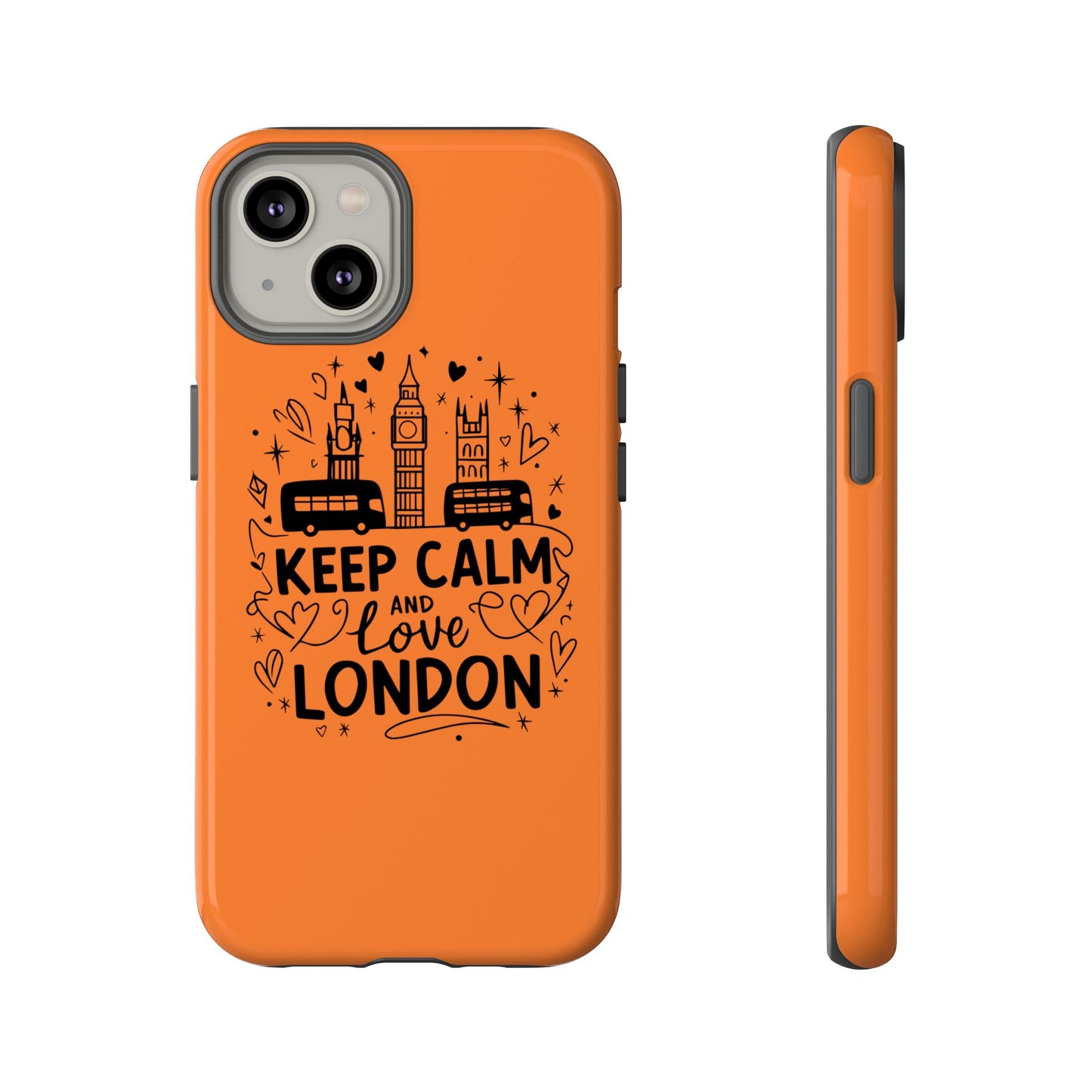 London-Themed Phone Case: Keep Calm and Love London, UK Souvenir, Travel Gift, City Lover, Smartphone Accessories, Orange Design