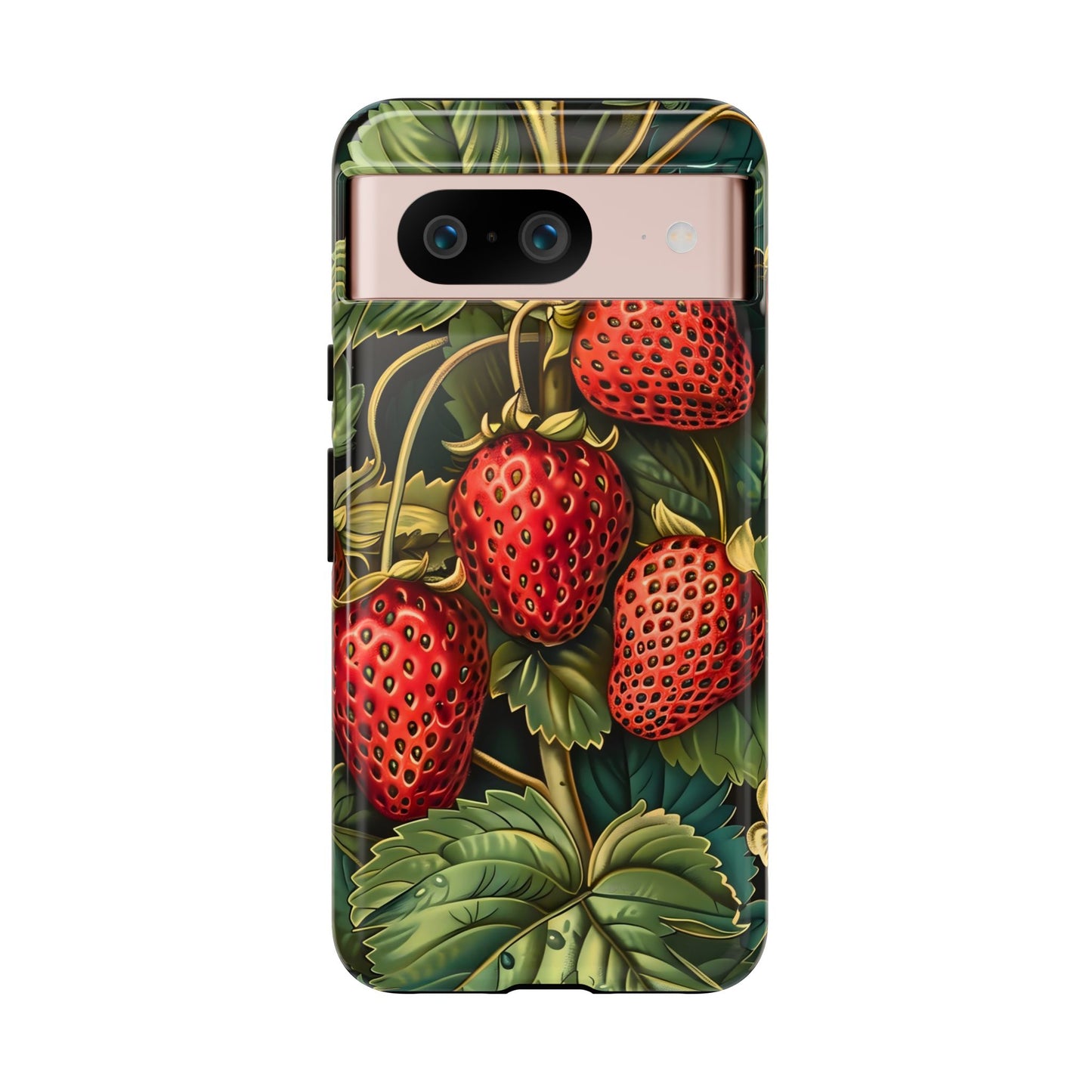 Strawberry Phone Case, Tough Berry Case, Floral Phone Cover, Cute Smartphone Shell, Nature-Inspired Gift
