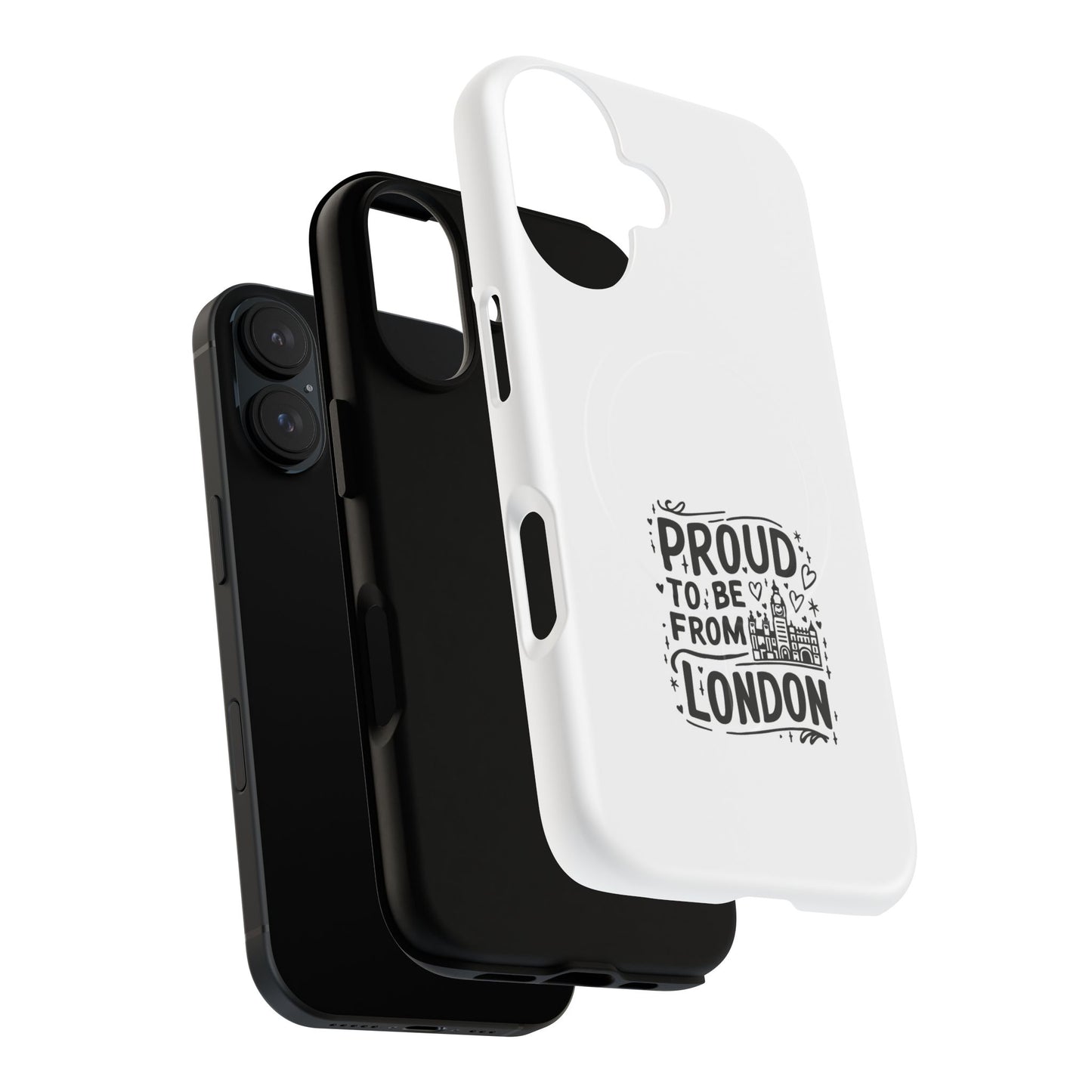 Proud London Magnetic Phone Case, Tough Phone Cover, Gift for Londoners, Travel Souvenir, Black and White Design