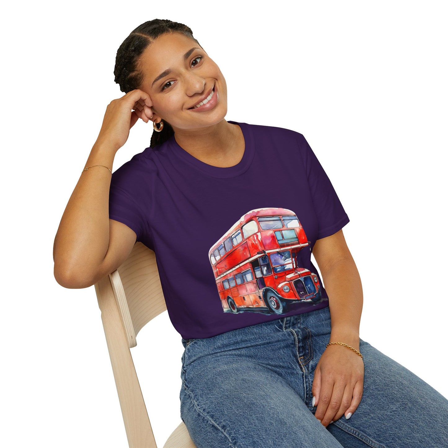 Unisex Softstyle T-Shirt - London Transport English Bus - Iconic Red Double-Decker