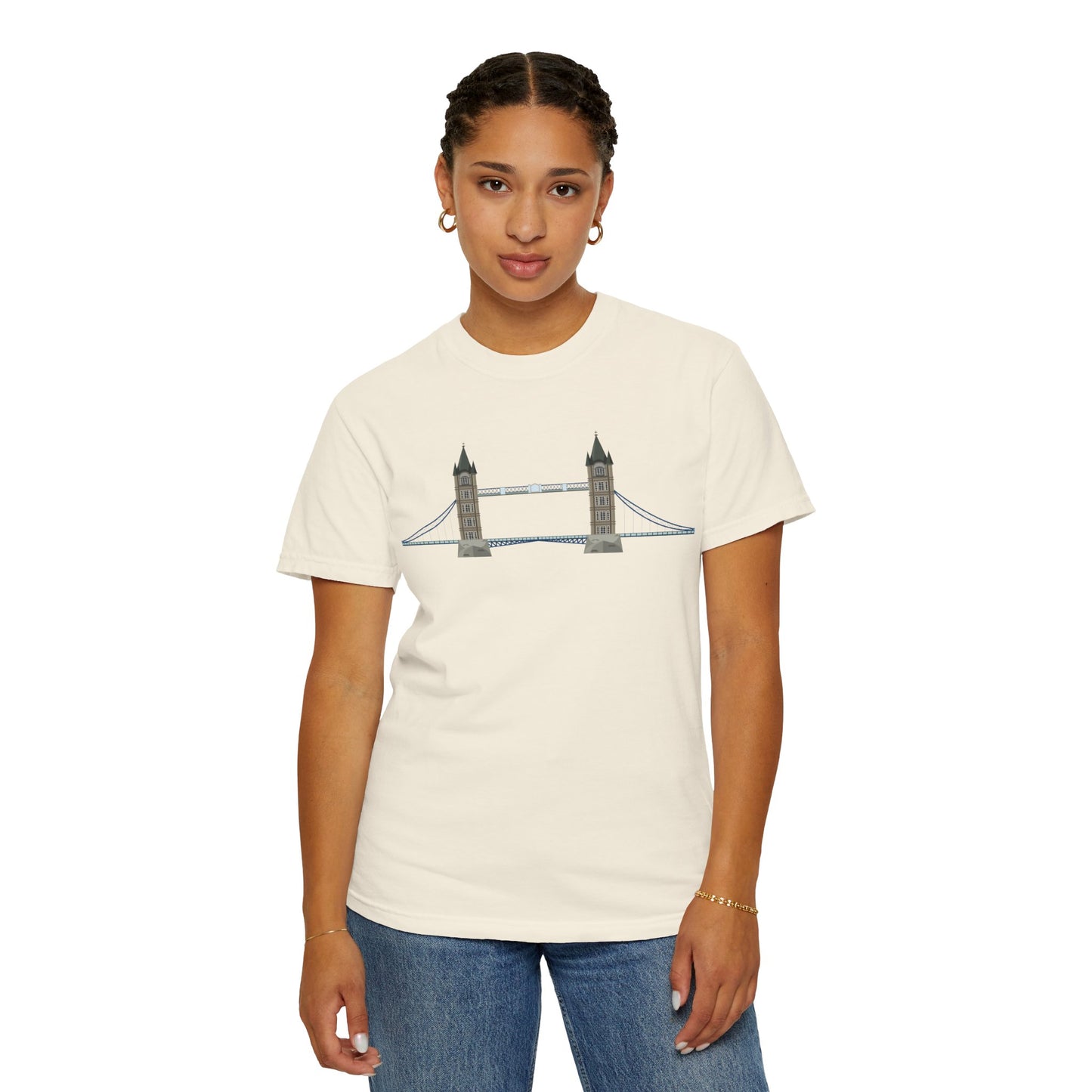 Unisex Garment-Dyed T-shirt - Tower Bridge - Iconic London Landmark Illustration