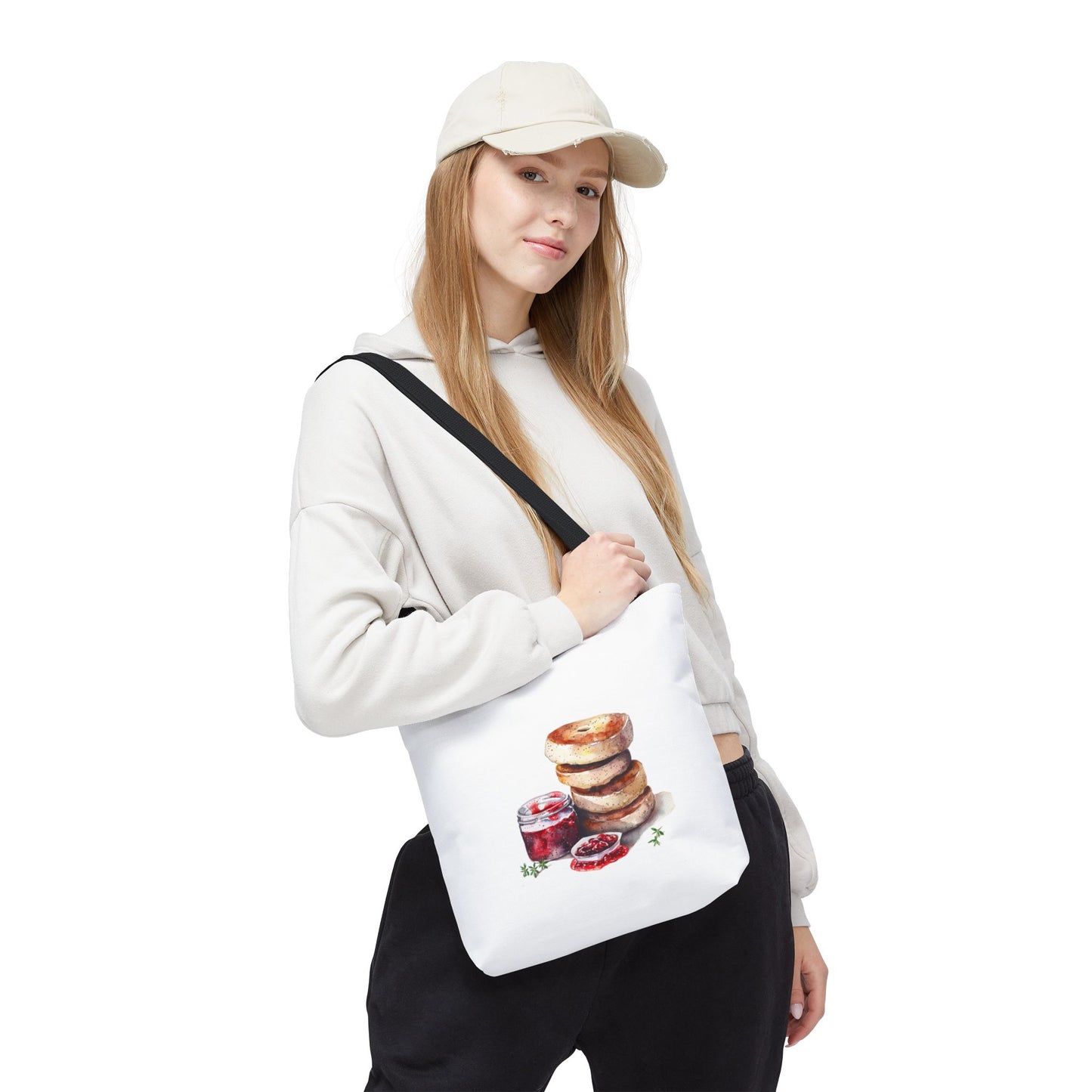 Delightful Donut Tote Bag, Fun Tote, Foodie Gift, Jam & Bagels Design, Shopping Bag, Bakery Lover Gift