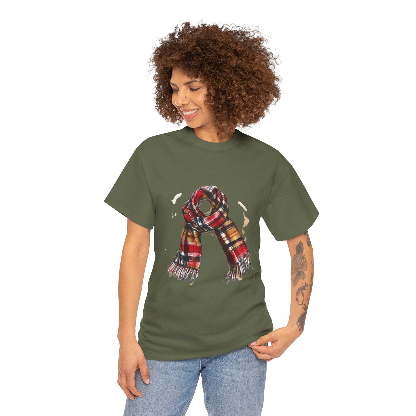 Unisex Heavy Cotton Tee - Plaid Scarf Design