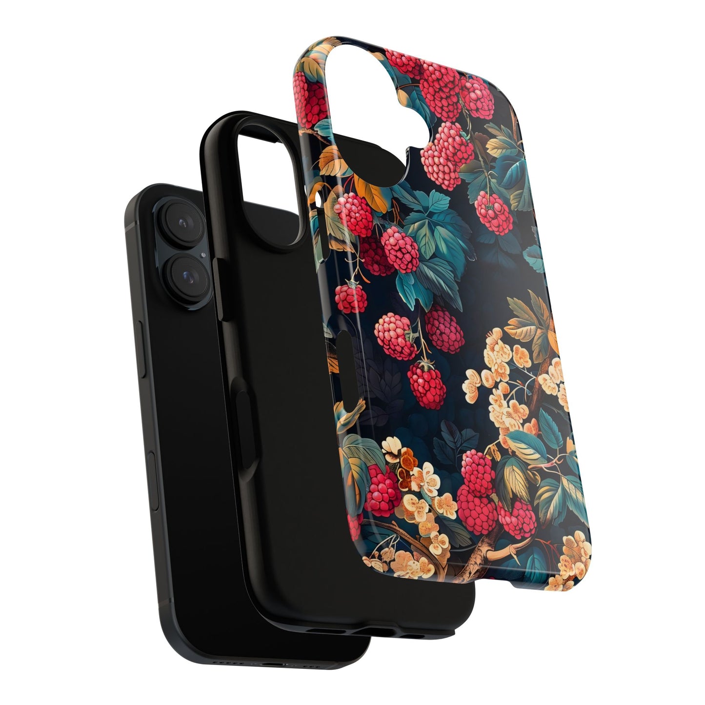 Floral Phone Case with Berry Design, Durable Phone Cover, Floral Print, Gift for Plant Lovers, Nature-Inspired Accessory