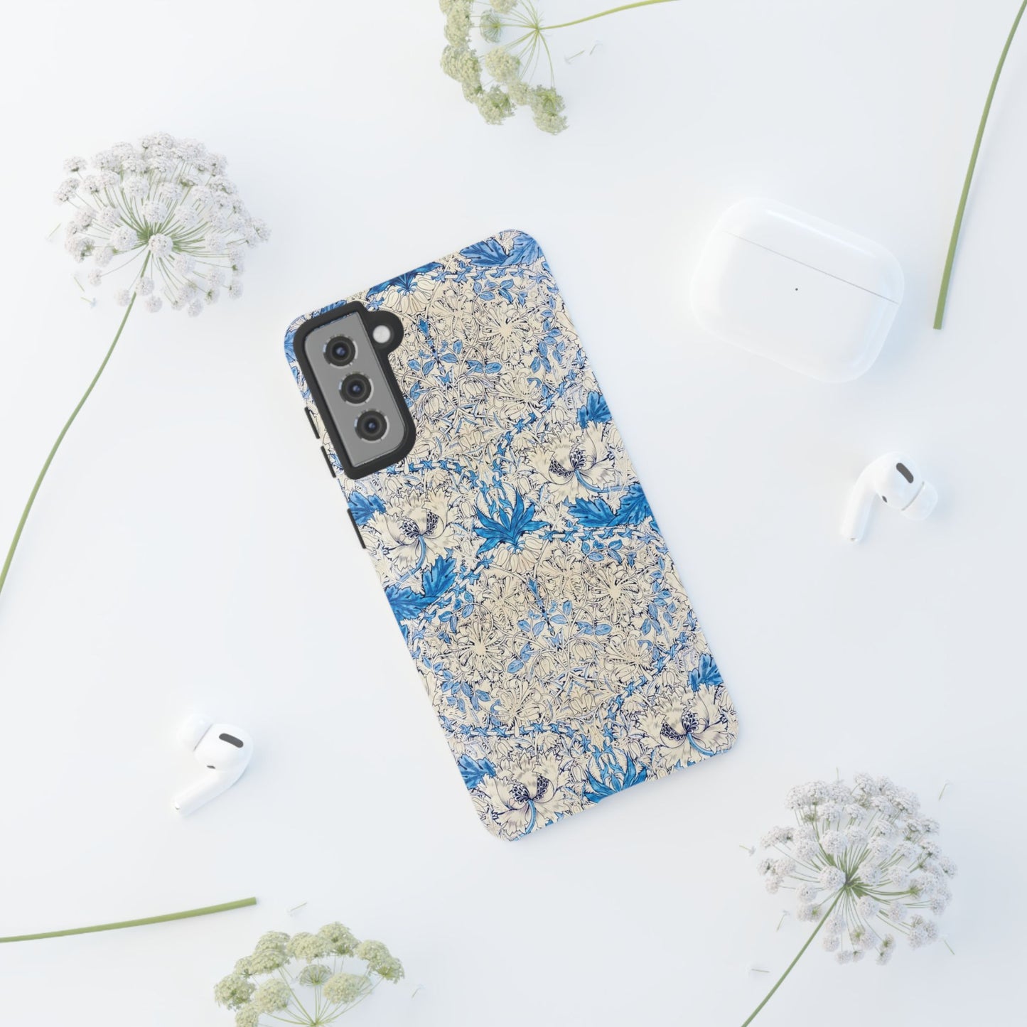 Elegant Floral Phone Case, Tough iPhone Cover, Stylish Mobile Protector, Blue Patterned Case, Unique Gift for Her