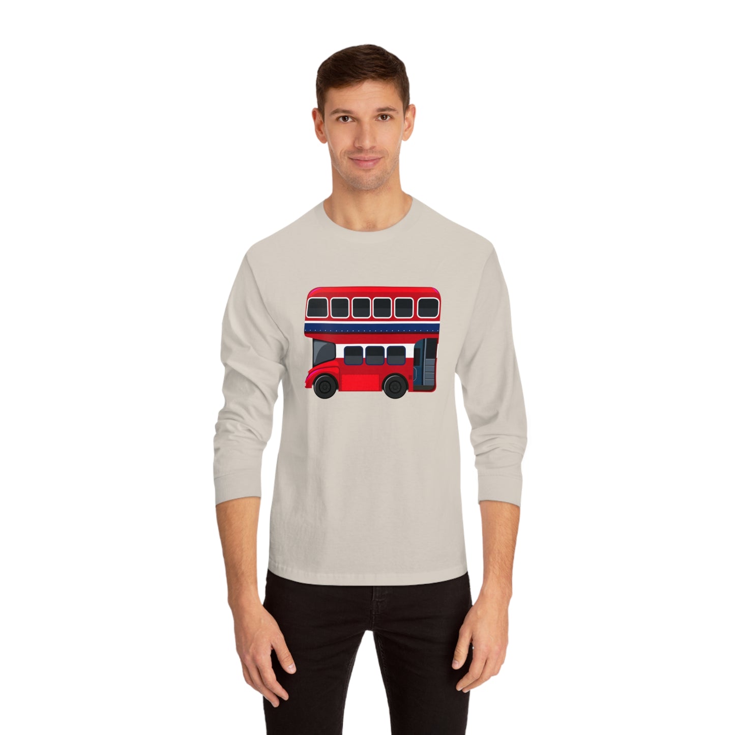 Unisex Classic Long Sleeve T-Shirt - London Transport English Bus - Iconic Red Double-Decker