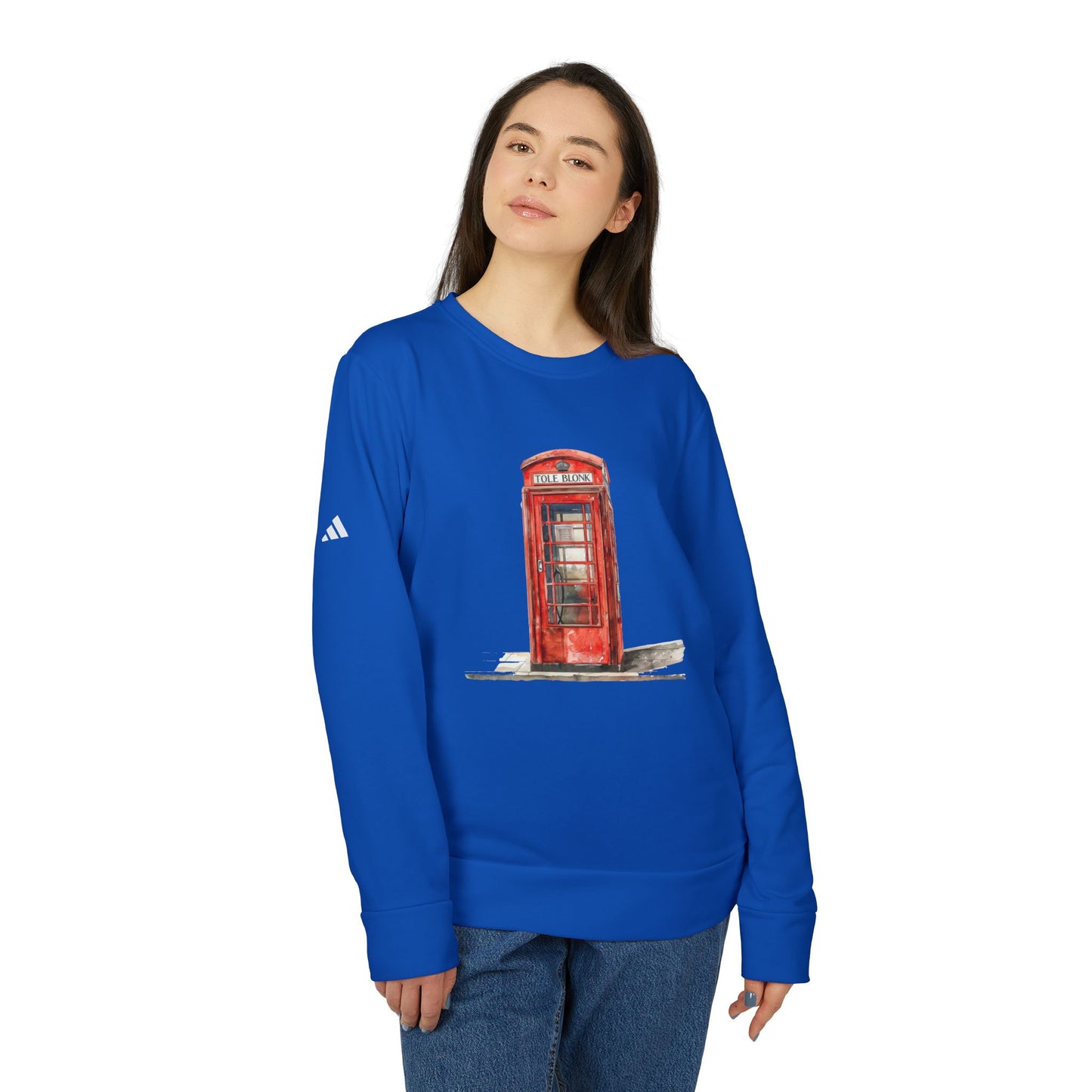 Adidas Unisex Fleece Crewneck Sweatshirt - Vintage Red Phone Booth Design
