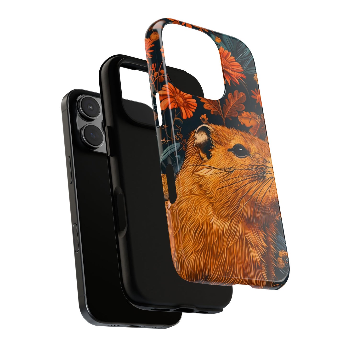 Capybara Phone Case, Floral Phone Cover, Tough Case for Animal Lovers, Unique Gift, Cute and Functional, Nature Inspired Design