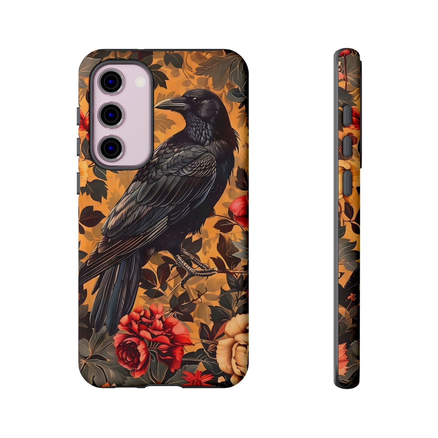 Raven Floral Phone Case - Tough Cases, Blackbird Decor, Gift for Nature Lovers, Bird Themed Accessories, Unique Phone Cover