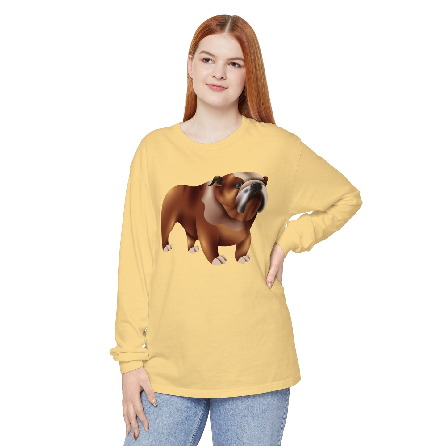 Unisex Garment-dyed Long Sleeve T-Shirt - Adorable British Dog