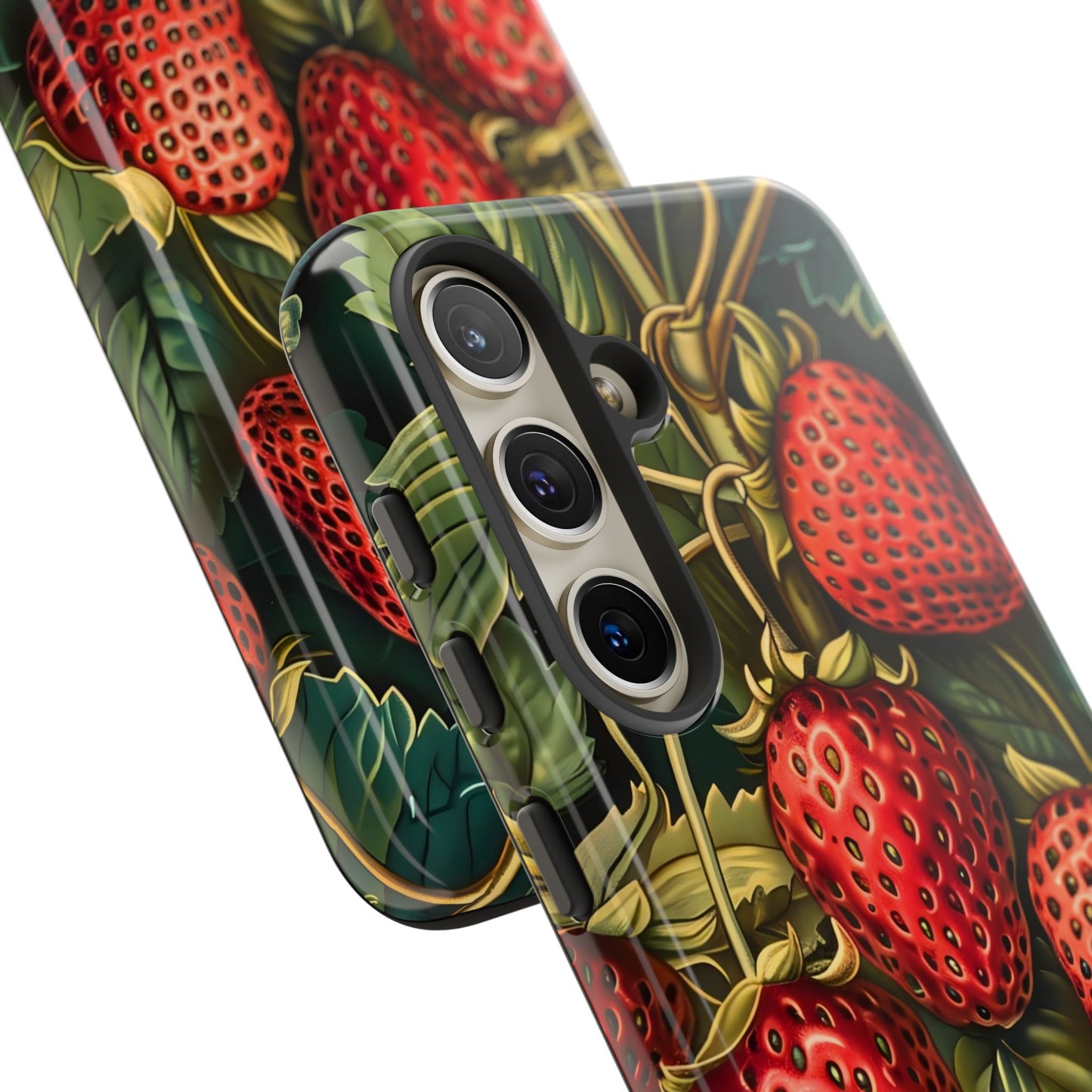 Strawberry Phone Case, Tough Berry Case, Floral Phone Cover, Cute Smartphone Shell, Nature-Inspired Gift