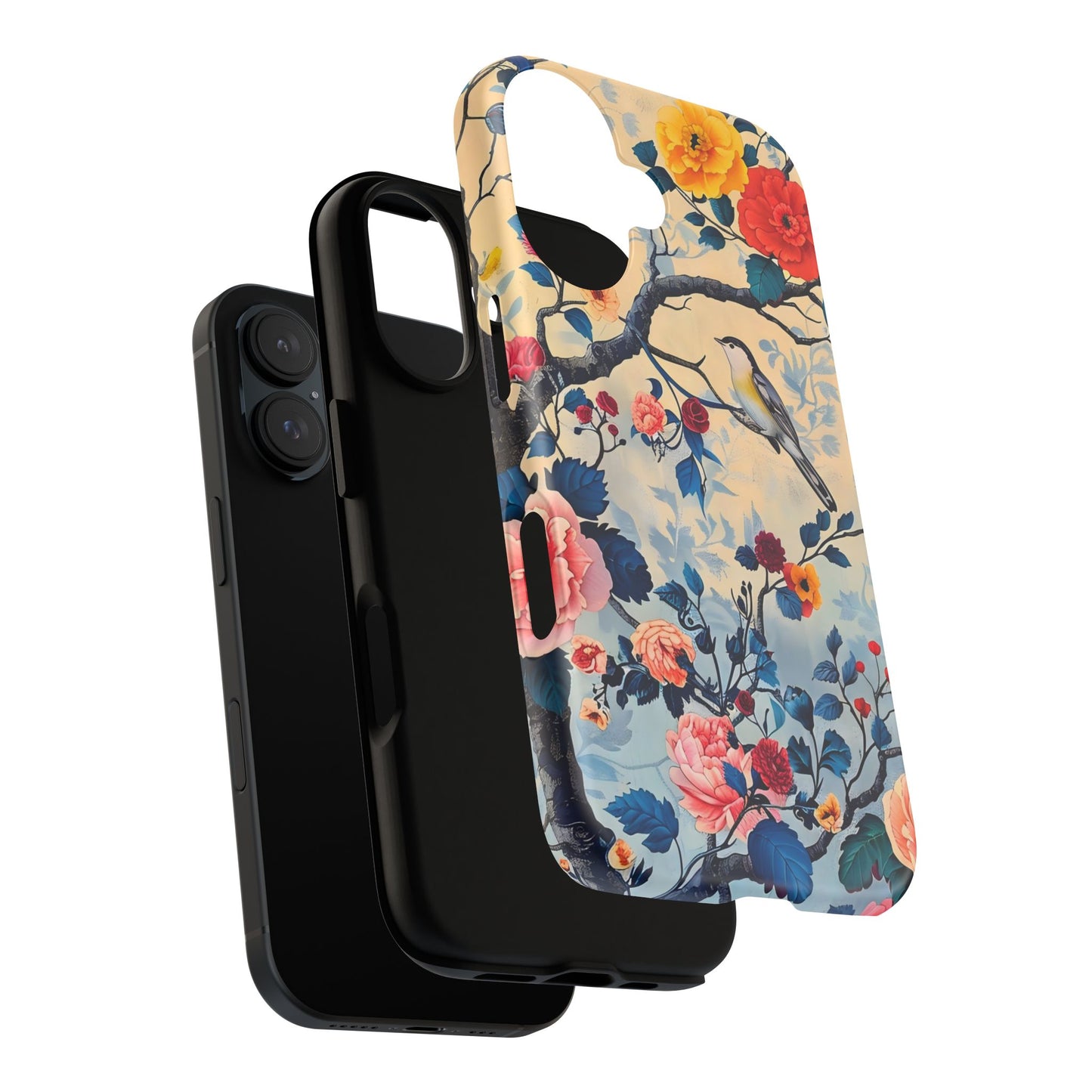 Floral Phone Case, Tough Cases with Bird and Flower Design, Trendy Accessory, Gift for Nature Lovers, Stylish Protection