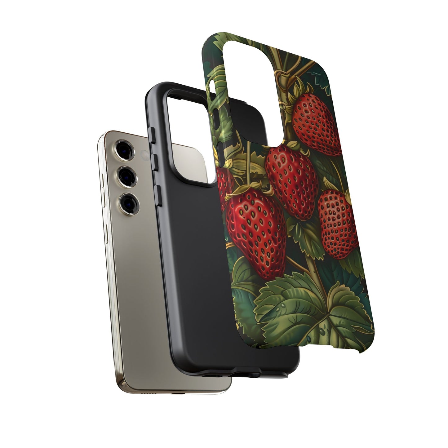 Strawberry Phone Case, Tough Berry Case, Floral Phone Cover, Cute Smartphone Shell, Nature-Inspired Gift