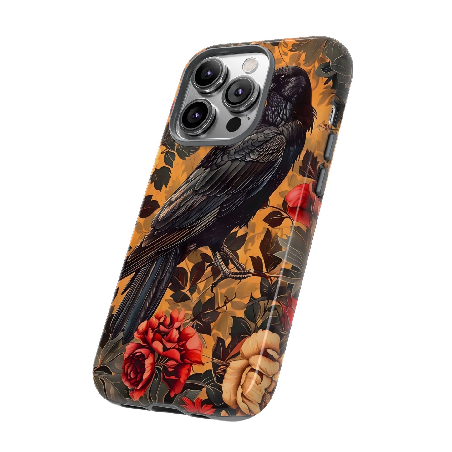 Raven Floral Phone Case - Tough Cases, Blackbird Decor, Gift for Nature Lovers, Bird Themed Accessories, Unique Phone Cover