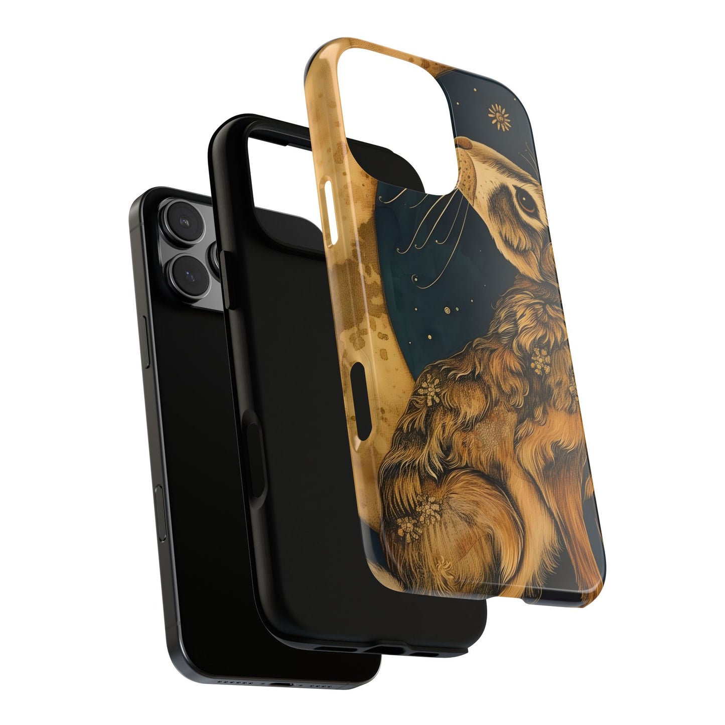 Artistic Phone Case with Celestial Hare Design, Tough Cases, Unique Gifts, Nature Lovers, Phone Accessories, Bohemian Style