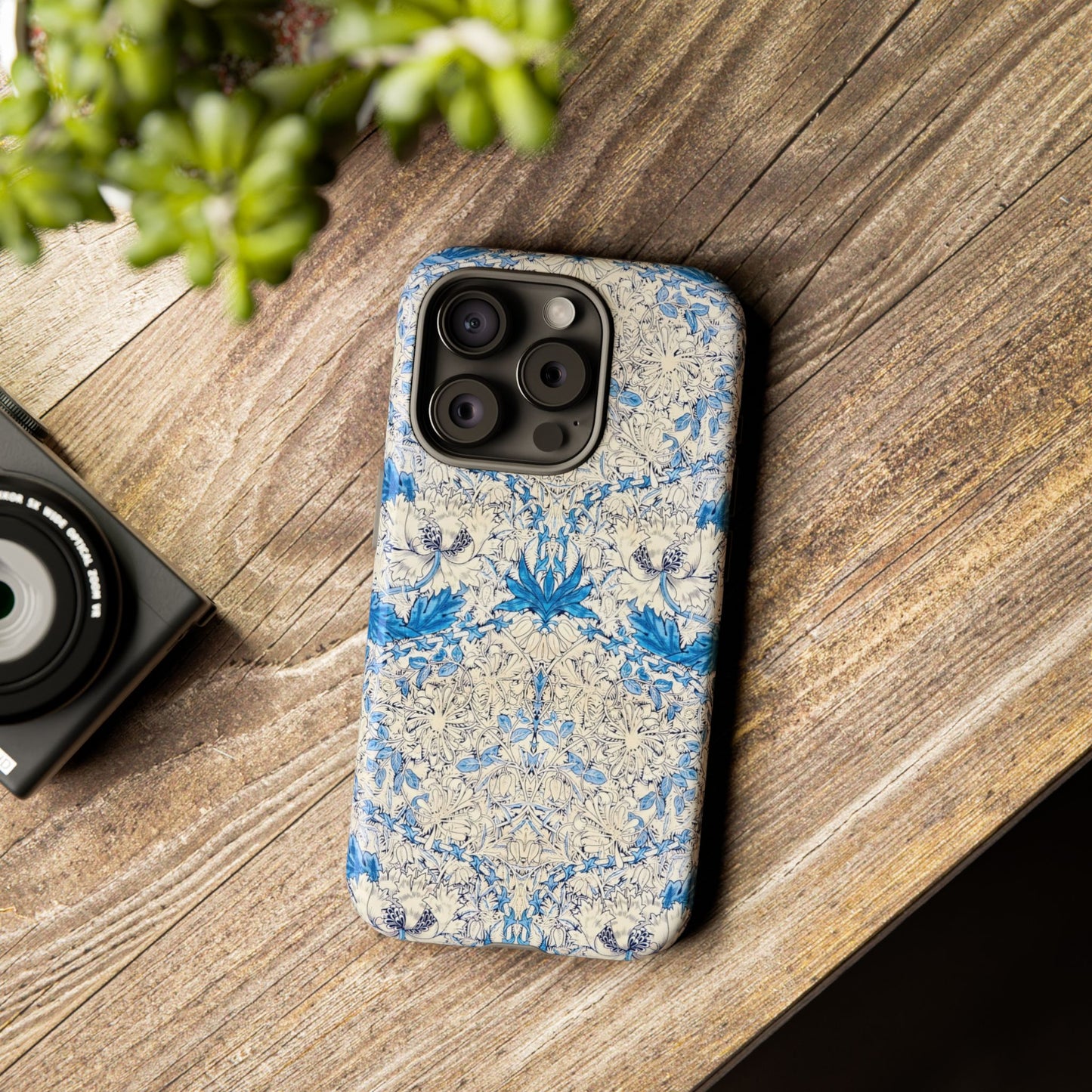 Elegant Floral Phone Case, Tough iPhone Cover, Stylish Mobile Protector, Blue Patterned Case, Unique Gift for Her