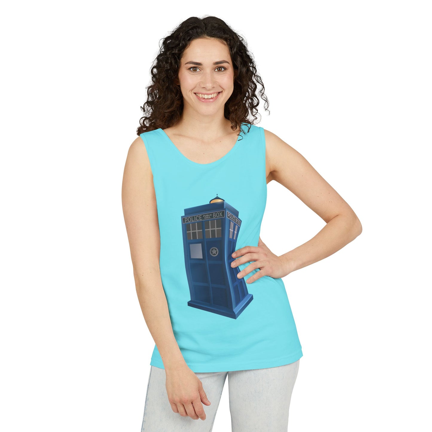 Unisex Garment-Dyed Tank Top - British Police Public Call Box - Iconic TARDIS Design