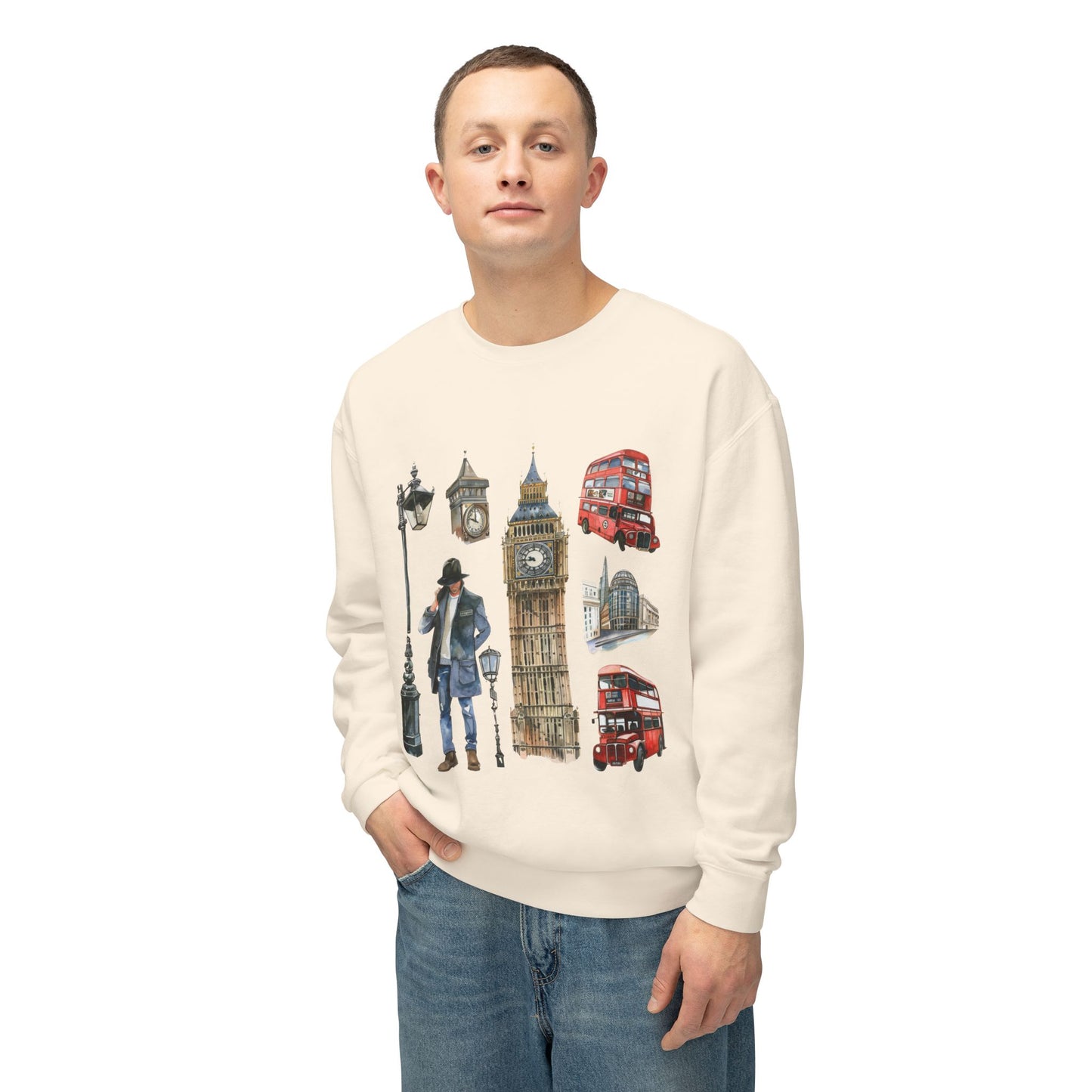 Unisex Lightweight Crewneck Sweatshirt - Vintage England Icons