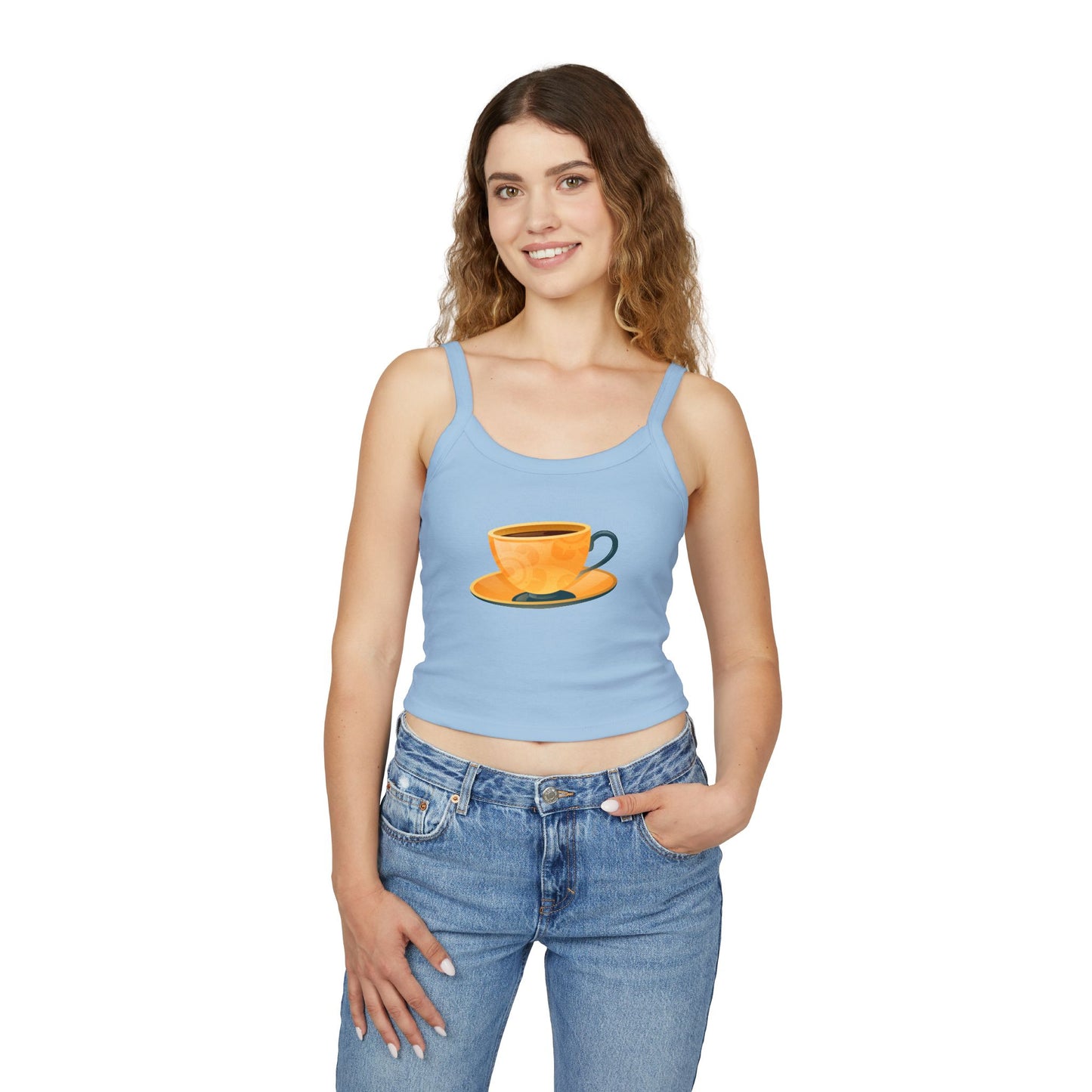 Women's Spaghetti Strap Tank Top - Classic British Tea Kettle - Timeless Elegance in Tea Time