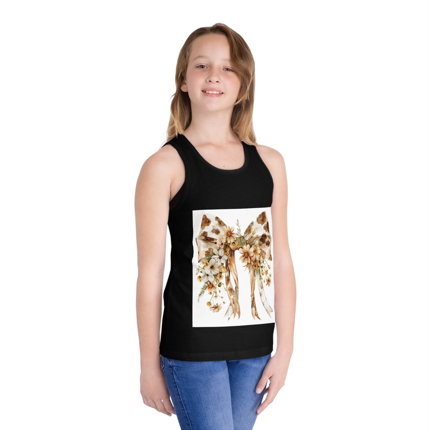 Floral Bow Kid's Jersey Tank Top - Perfect for Summer & Special Occasions