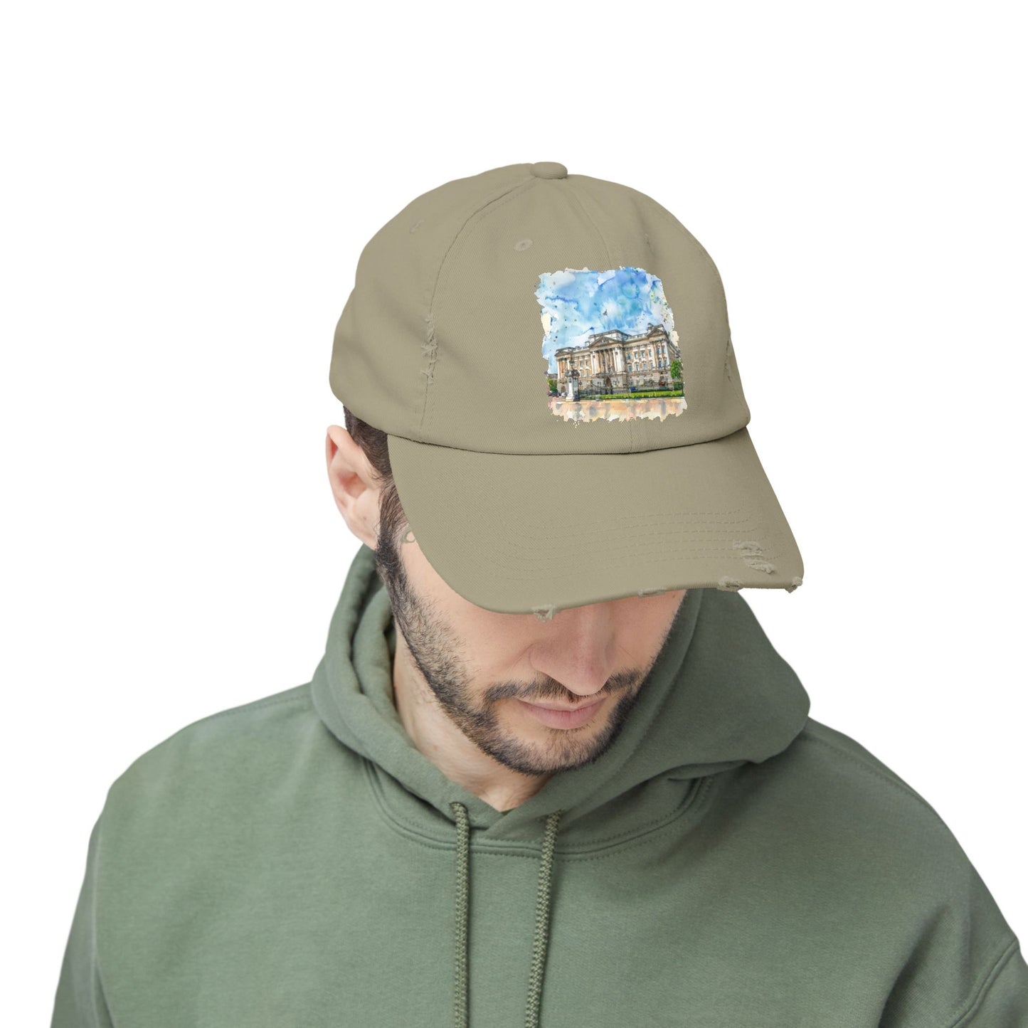 Watercolor Landmark Distressed Cap, Fashion Hat, Streetwear, Travel Gift, Summer Accessory, Vacation Outfit