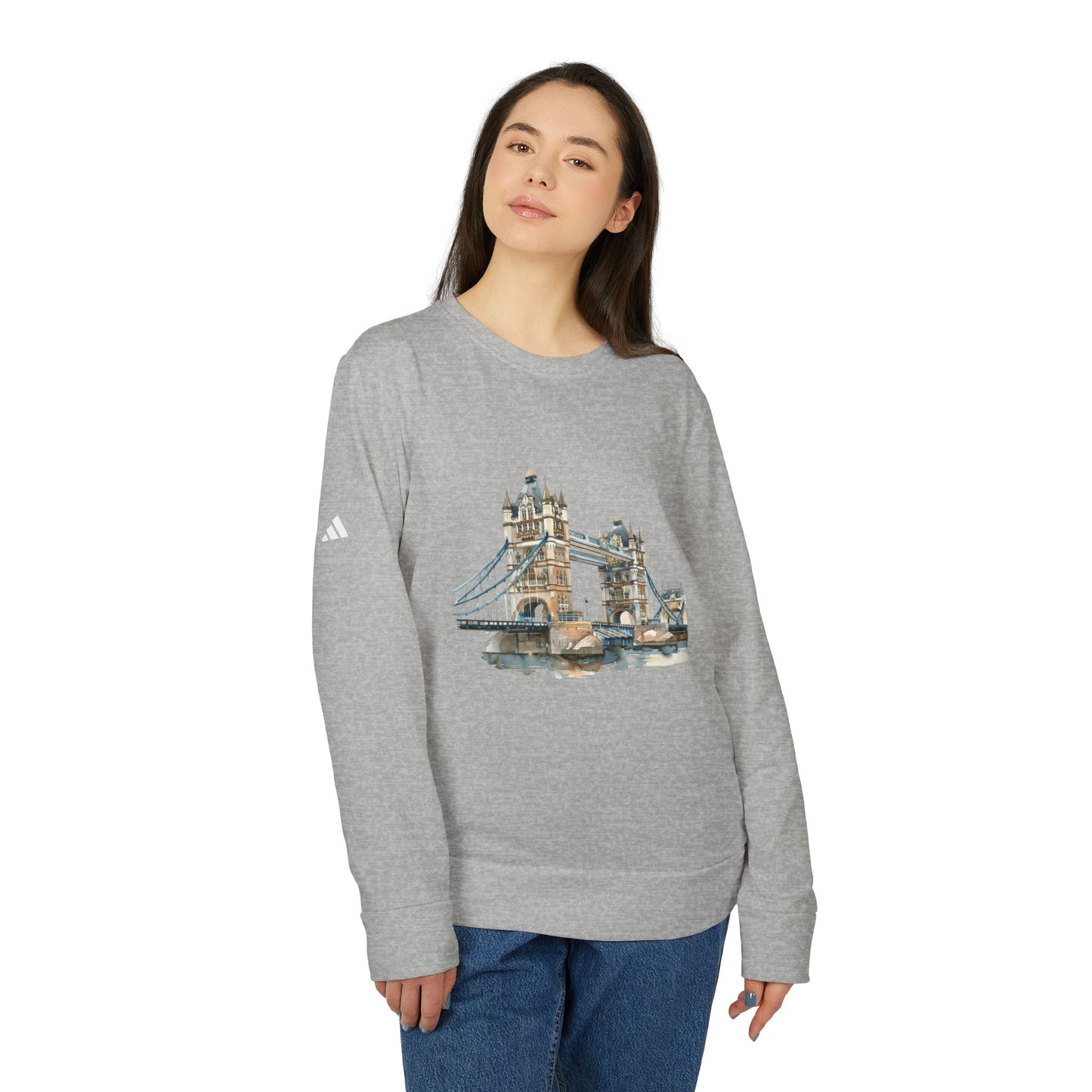Adidas Unisex Fleece Crewneck Sweatshirt - London Bridge Design - Cozy Style for Travelers