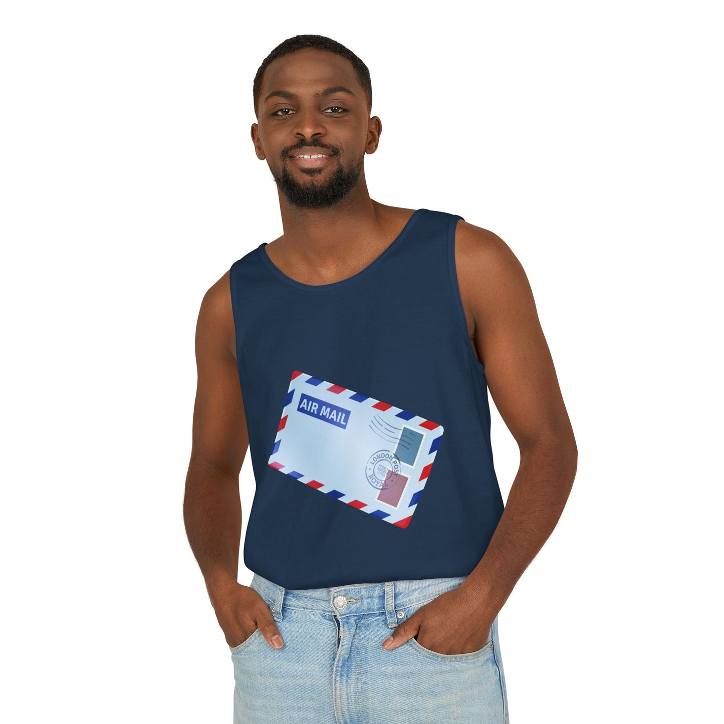 Unisex Garment-Dyed Tank Top - Vintage British Air Mail - Classic Postal Design