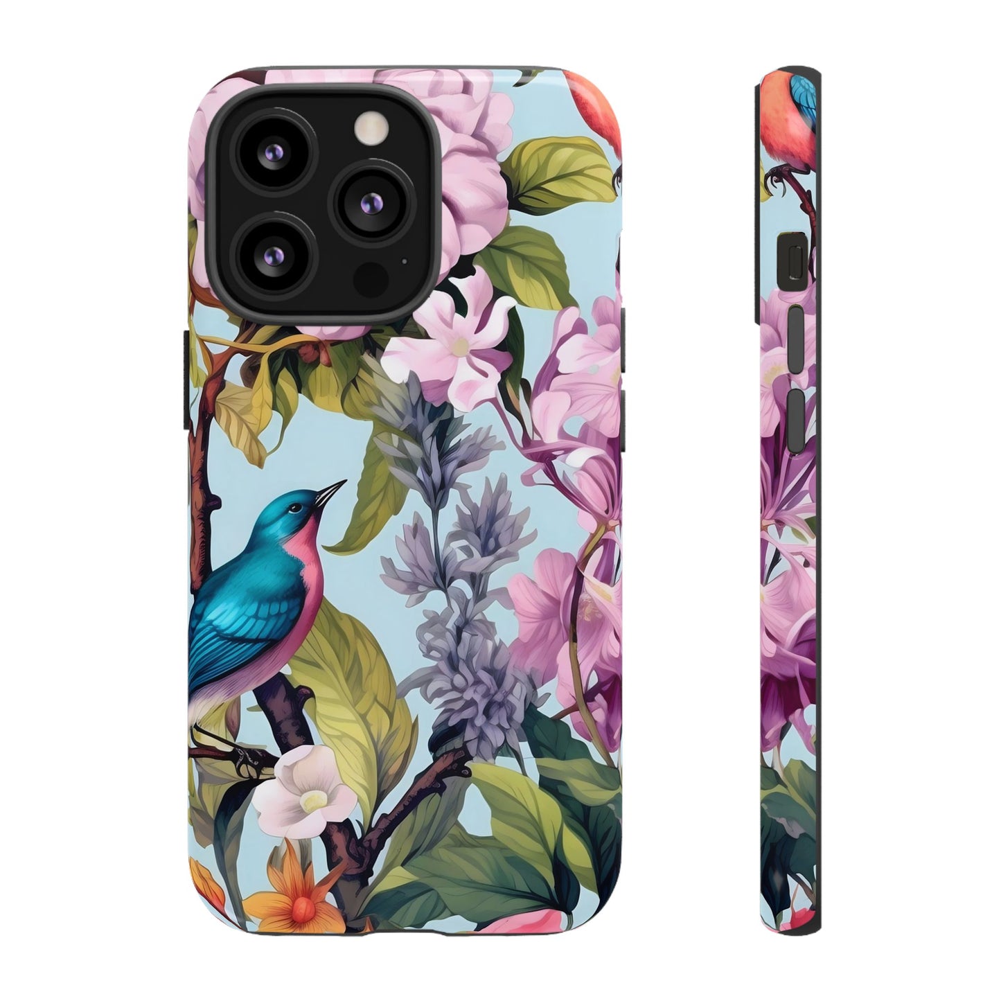 Floral Phone Case with Birds, Tough Cases for Nature Lovers, Stylish Phone Accessories, Unique Gifts for Her, Cute Tech Protector