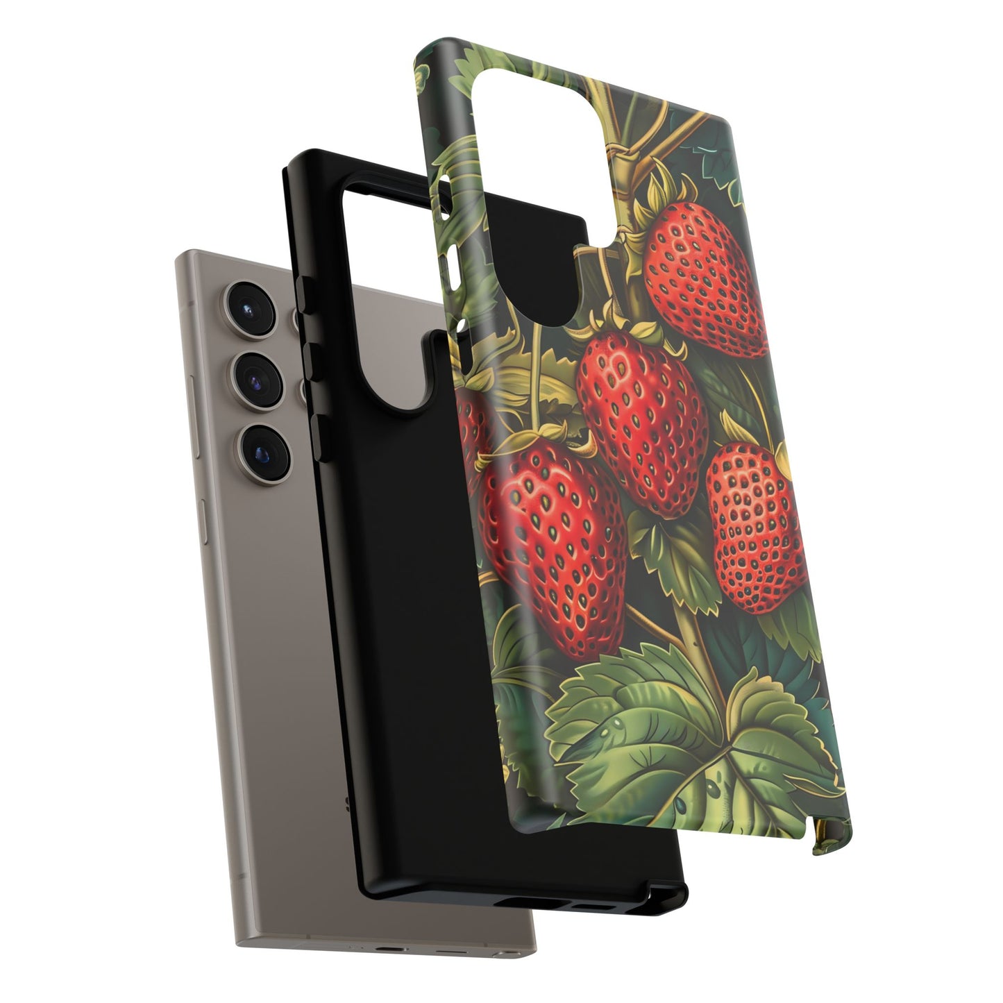 Strawberry Phone Case, Tough Berry Case, Floral Phone Cover, Cute Smartphone Shell, Nature-Inspired Gift