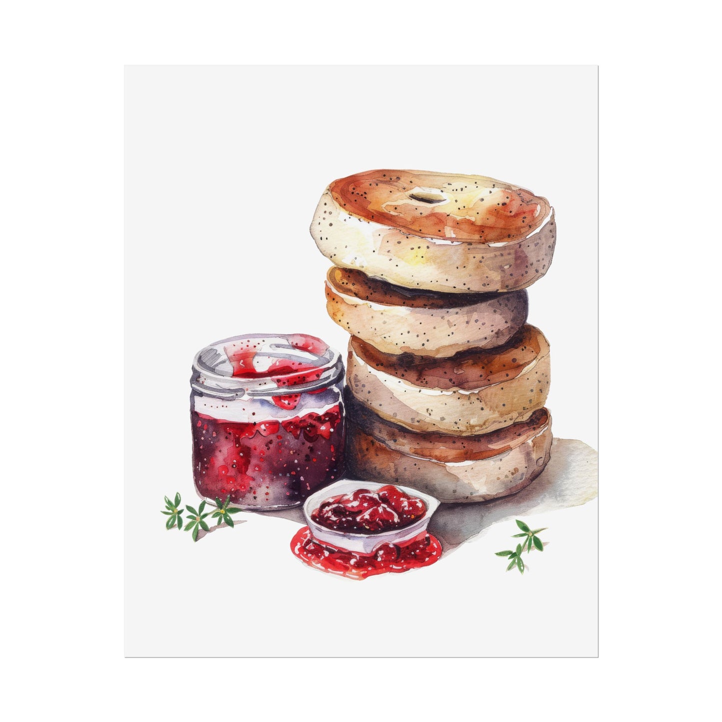 Breakfast Bagel Art Print, Foodie Decor, Kitchen Wall Art, Rolled Poster, Unique Food Gift, Home Cooking Decor