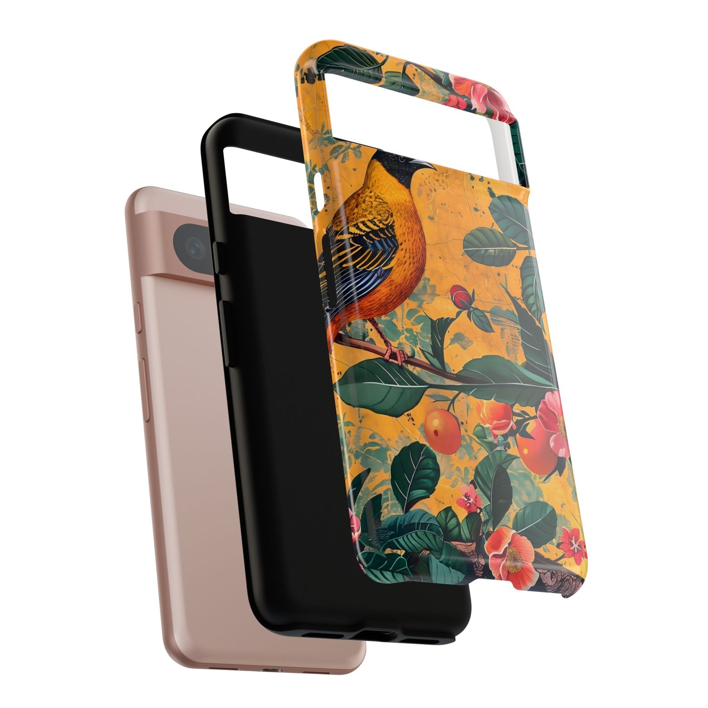 Colorful Floral Phone Case, Tough Cases, Nature-Inspired, Bird Design, Eco-Friendly Gift, Phone Protector for Spring