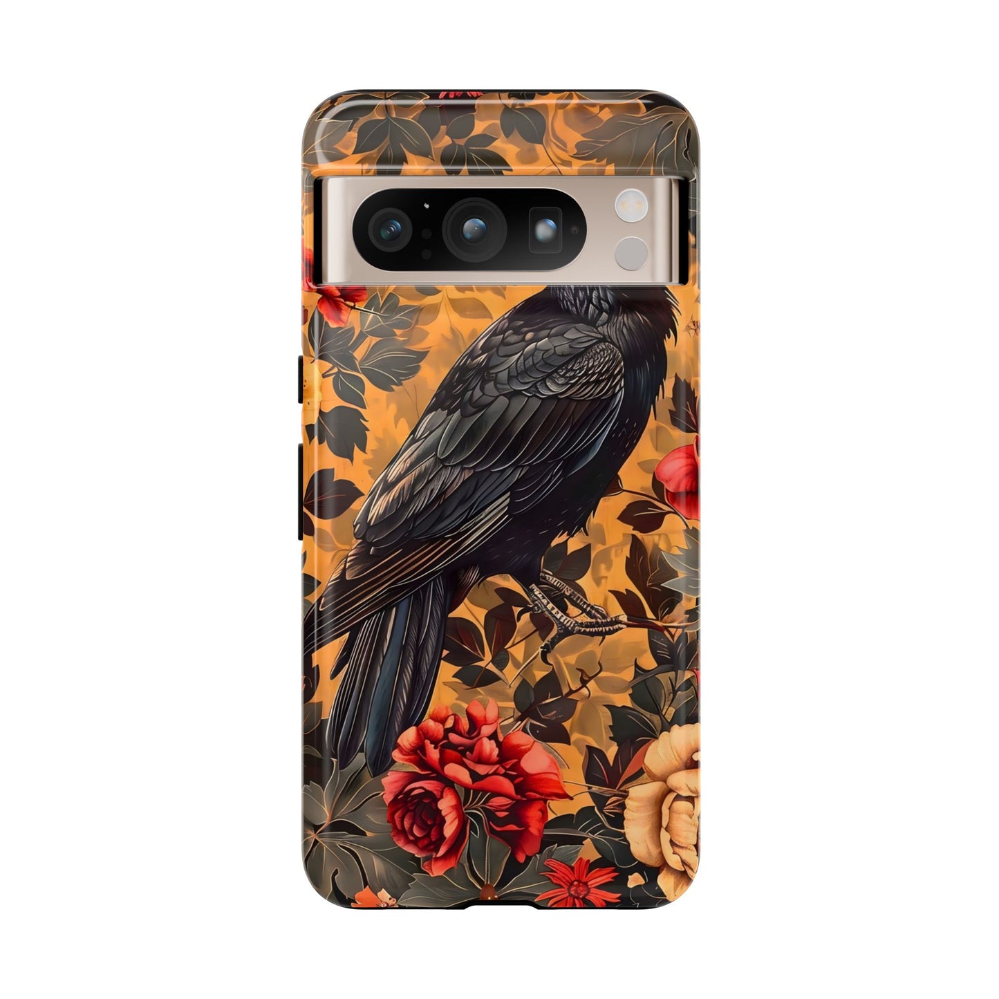 Raven Floral Phone Case - Tough Cases, Blackbird Decor, Gift for Nature Lovers, Bird Themed Accessories, Unique Phone Cover