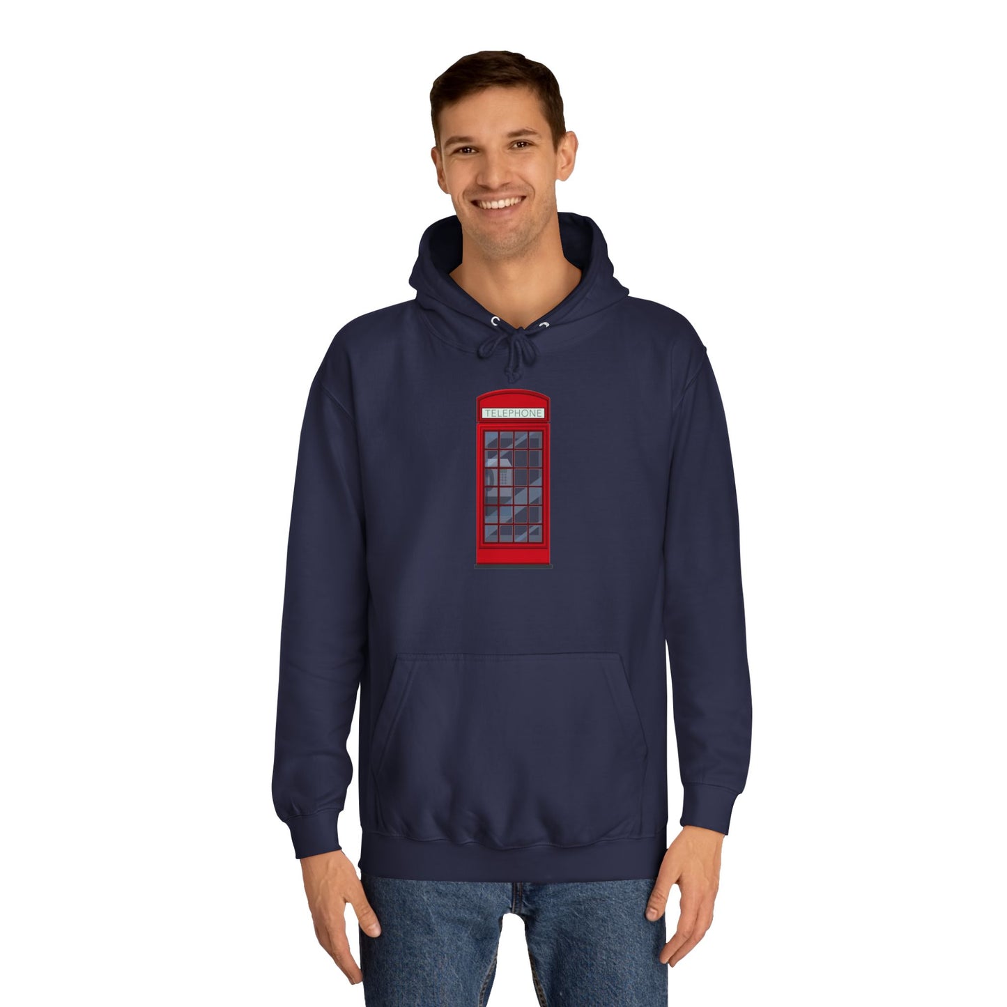Unisex College Hoodie - Trendy British Public Telephone Kiosk