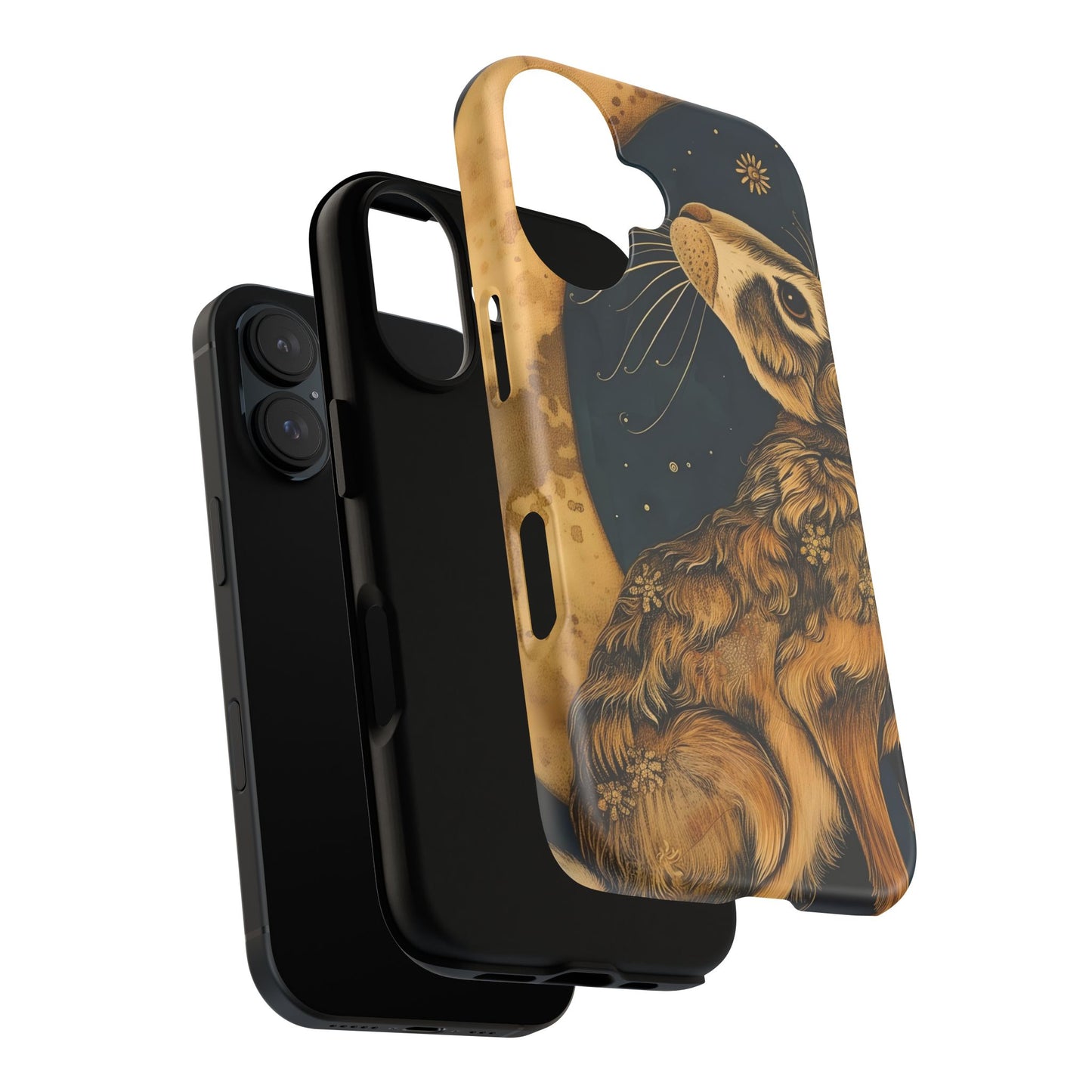 Artistic Phone Case with Celestial Hare Design, Tough Cases, Unique Gifts, Nature Lovers, Phone Accessories, Bohemian Style