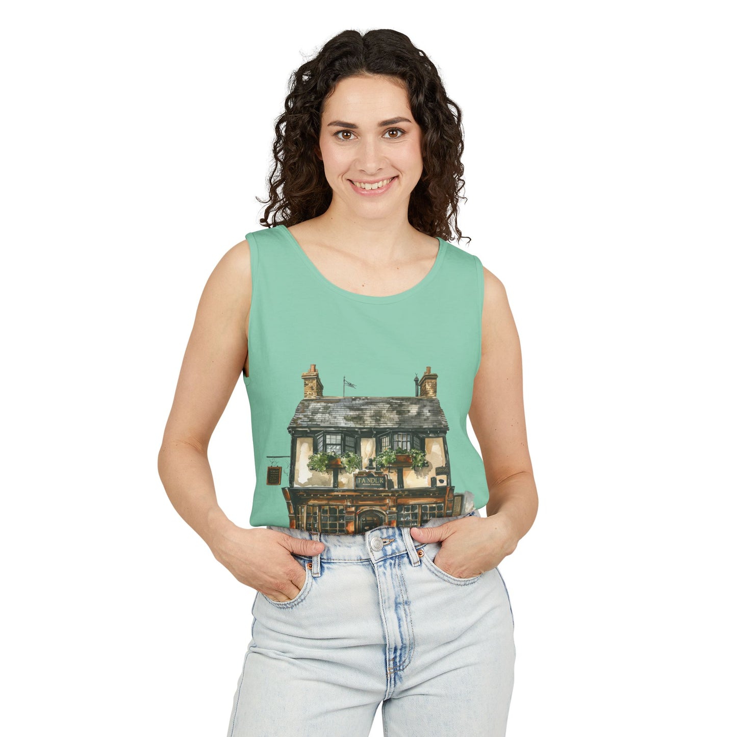 Unisex Garment-Dyed Tank Top - Charming British House - Classic Design and Warmth