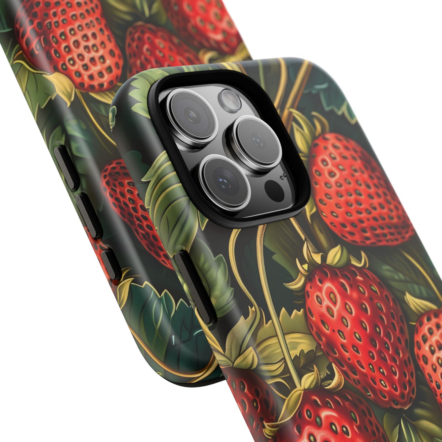 Strawberry Phone Case, Tough Berry Case, Floral Phone Cover, Cute Smartphone Shell, Nature-Inspired Gift