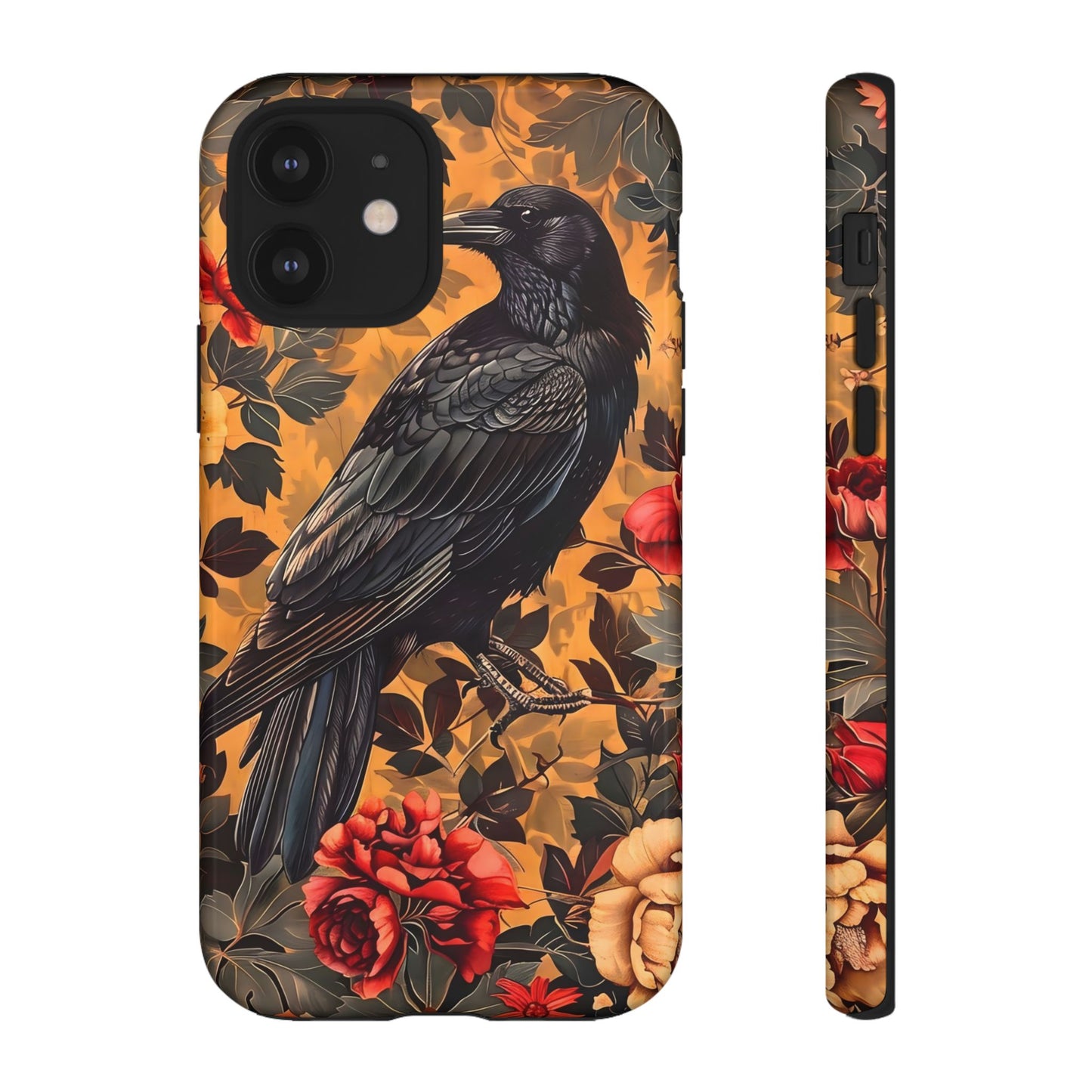 Raven Floral Phone Case - Tough Cases, Blackbird Decor, Gift for Nature Lovers, Bird Themed Accessories, Unique Phone Cover