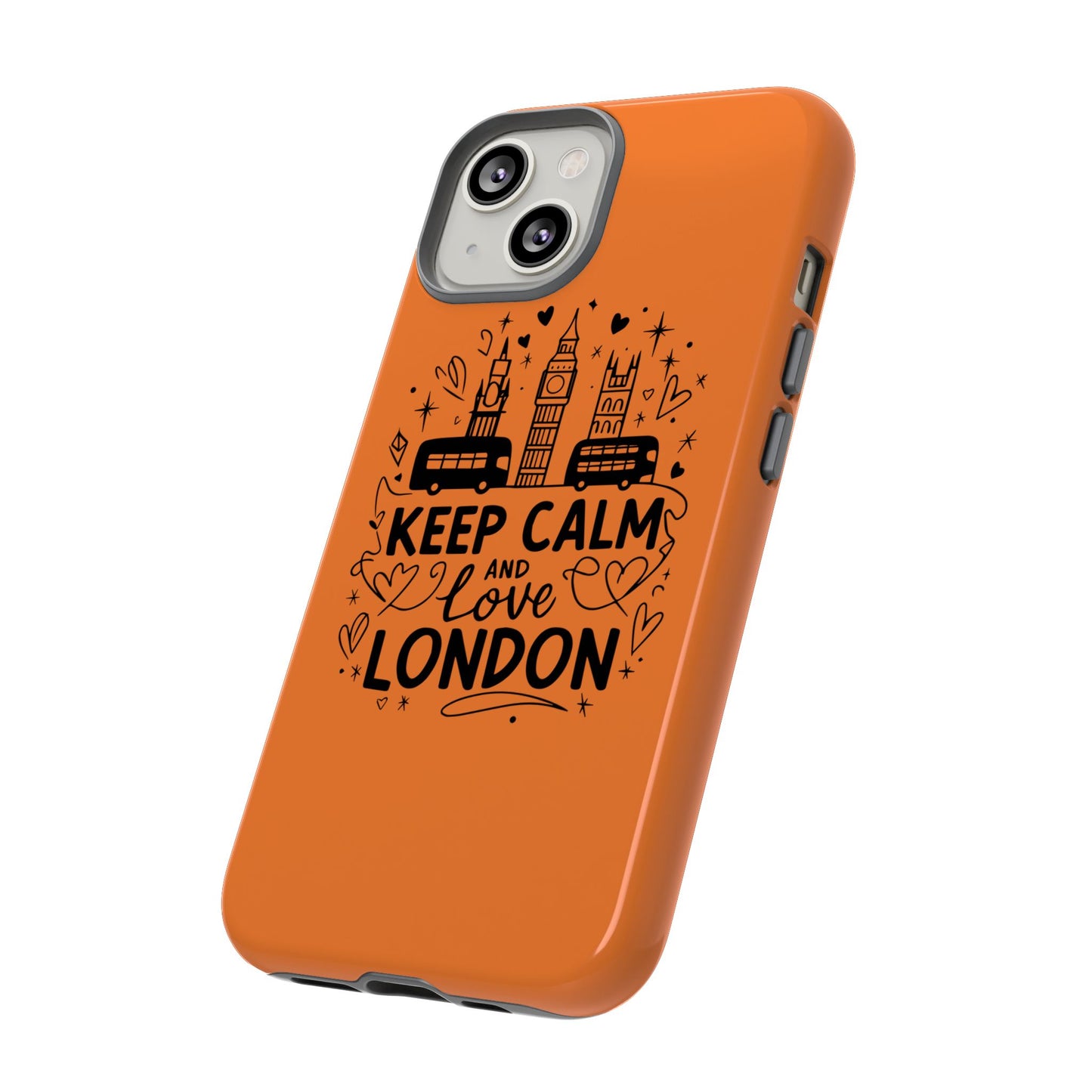 London-Themed Phone Case: Keep Calm and Love London, UK Souvenir, Travel Gift, City Lover, Smartphone Accessories, Orange Design
