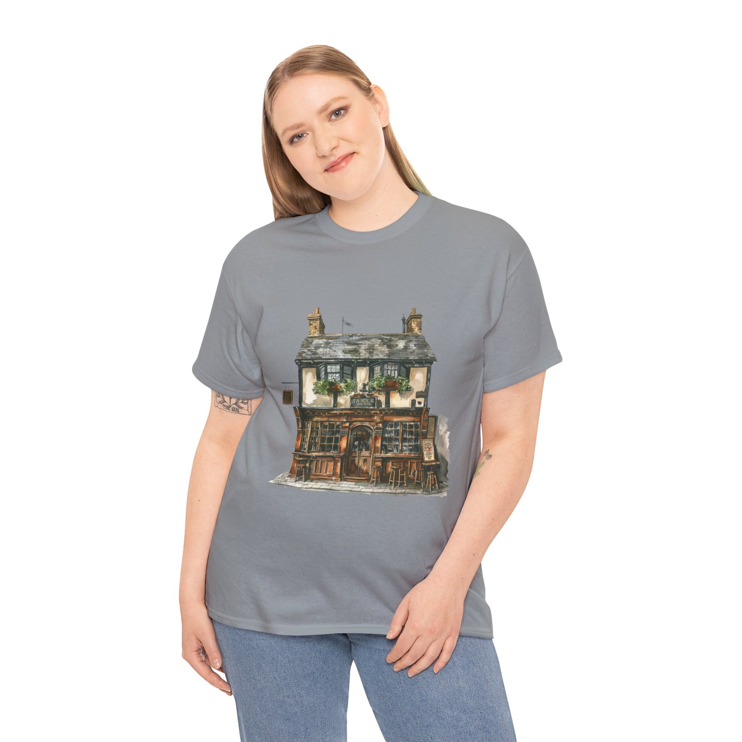 Unisex Heavy Cotton Tee - Rustic Retreat - The Quintessential British Village House